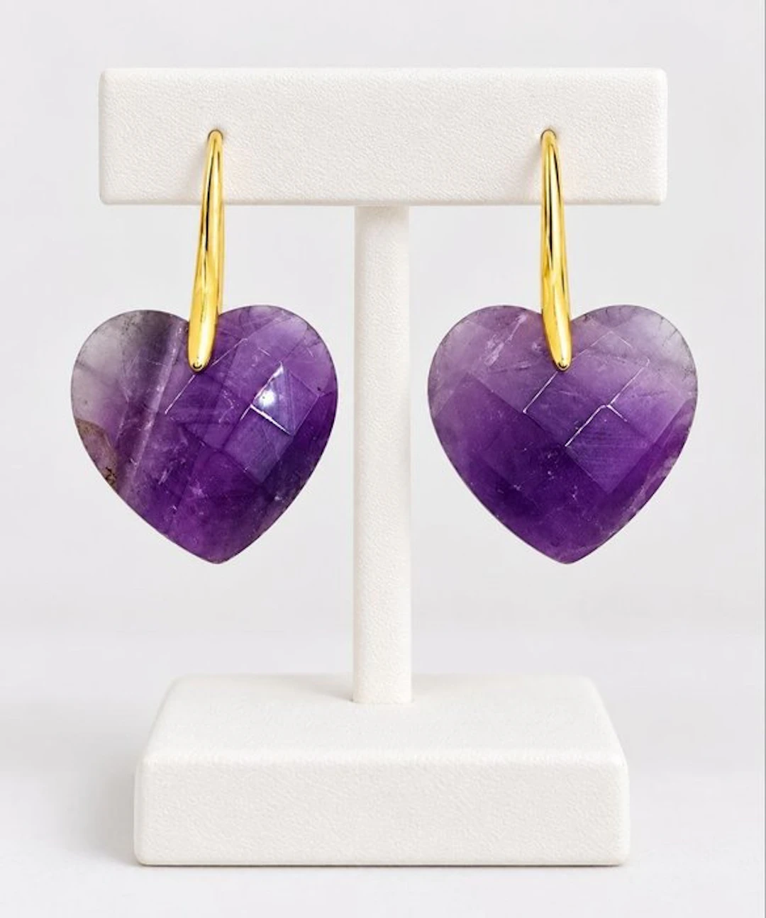 EmPremium Natural Icelandic Amethyst Heart Earrings - Earrings