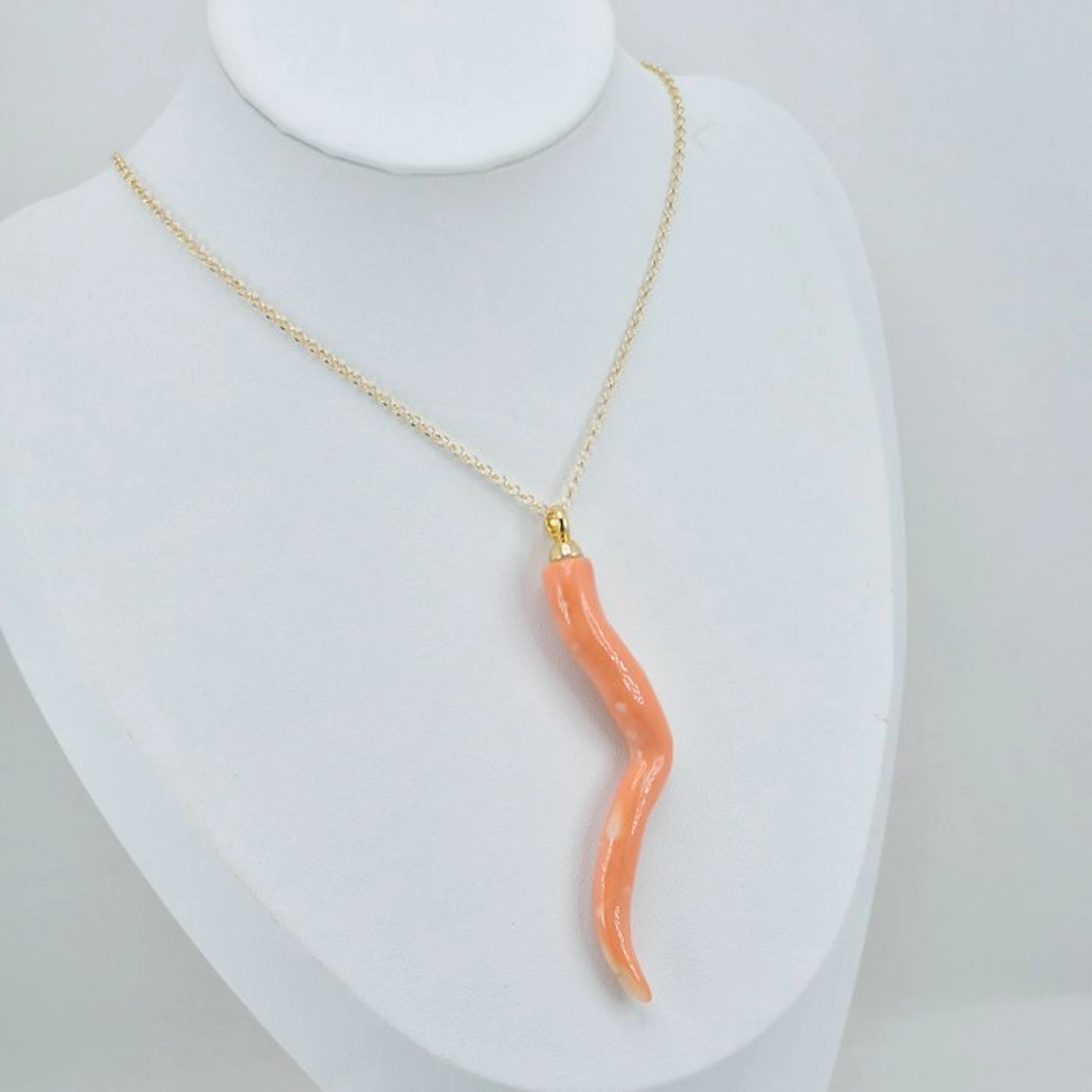 Coral - Silver, Gold-plated - Necklace with pendant - CORNO CORALLO CERASUOLO