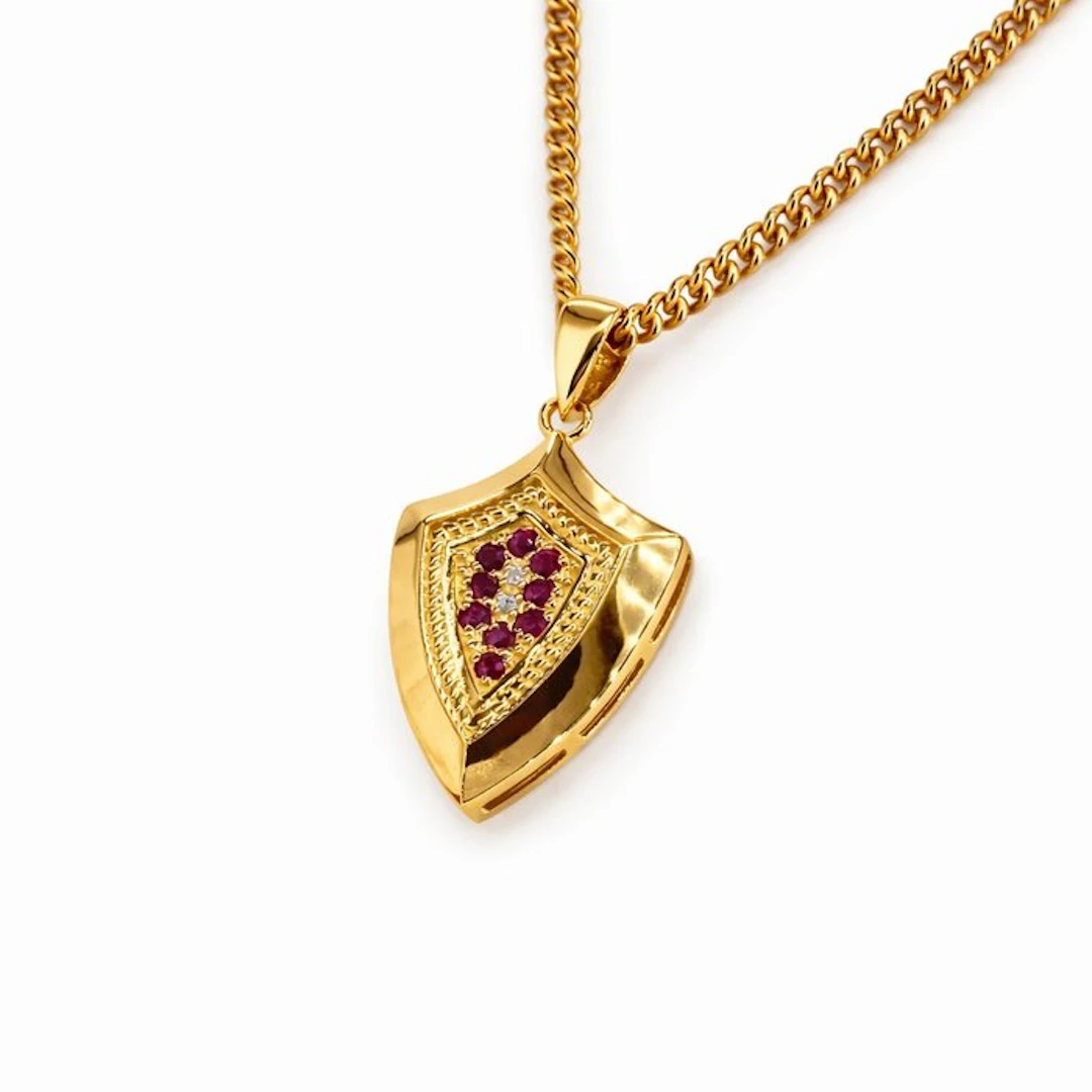 No reserve price - Necklace Gold-plated Ruby - Diamond - 18K Gold Plated