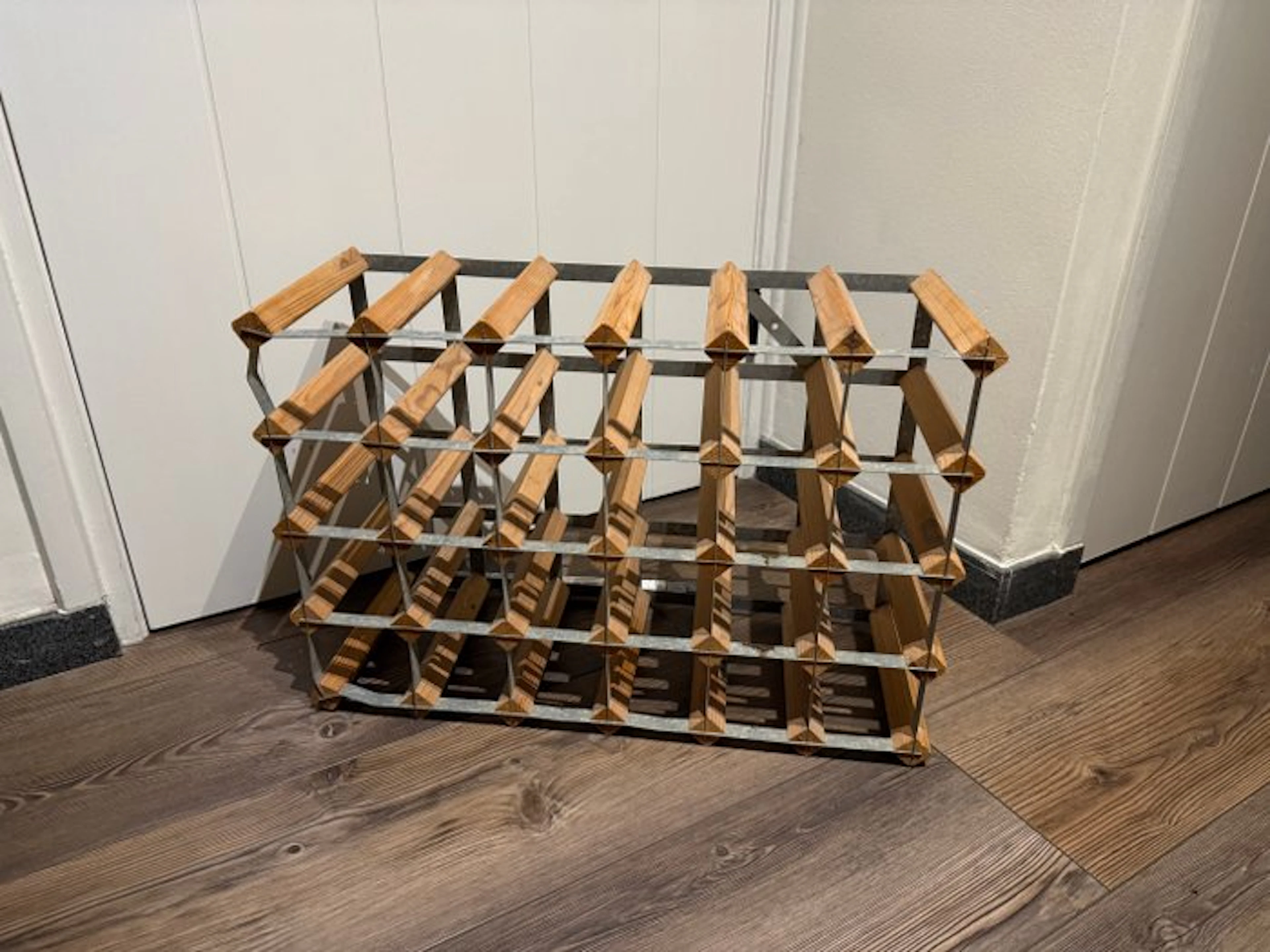 Wine rack - Wood, Steel - Vintage wooden wine rack