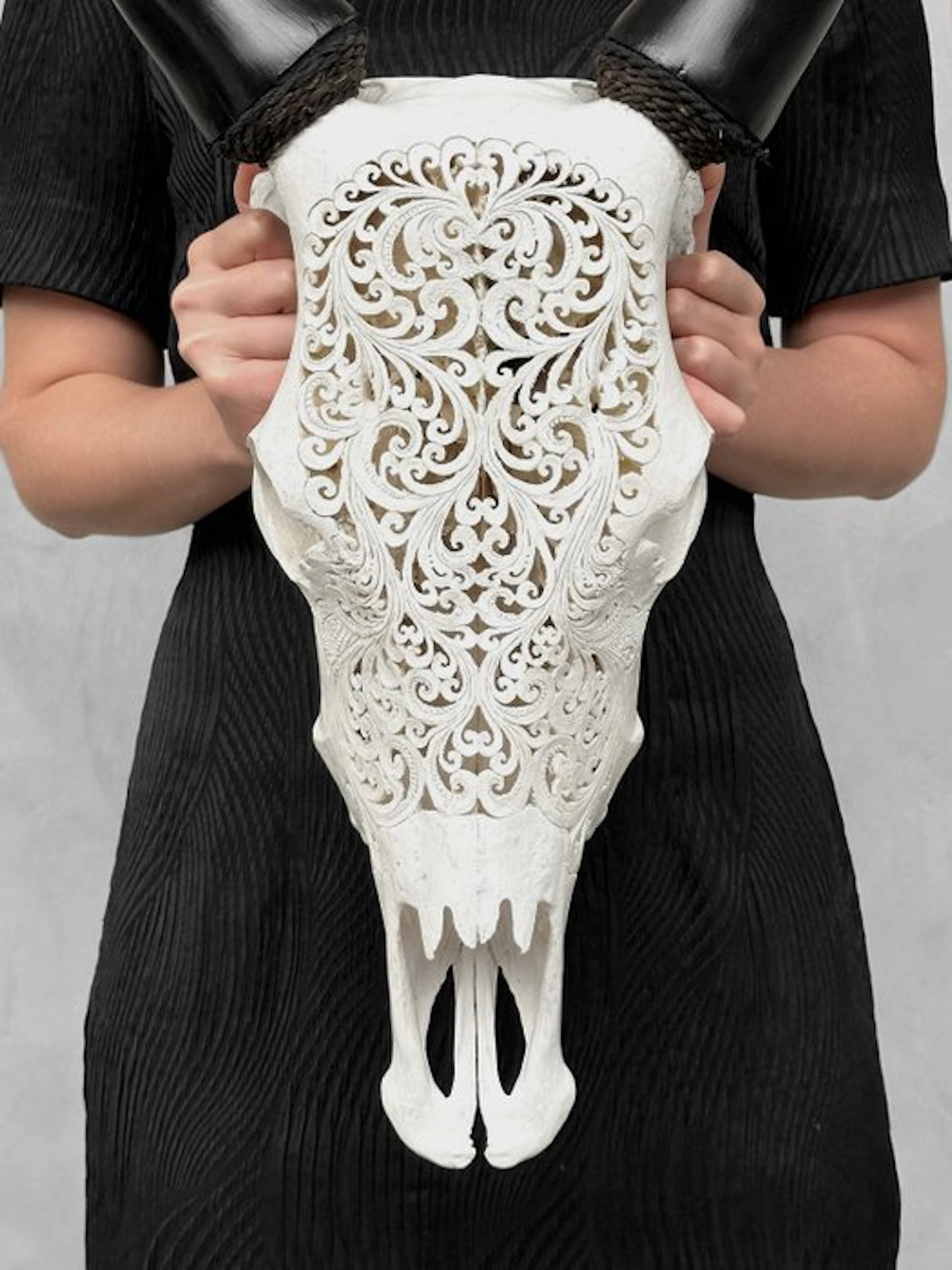 NO RESERVE PRICE - Authentic White Hand Carved Cow Skull...