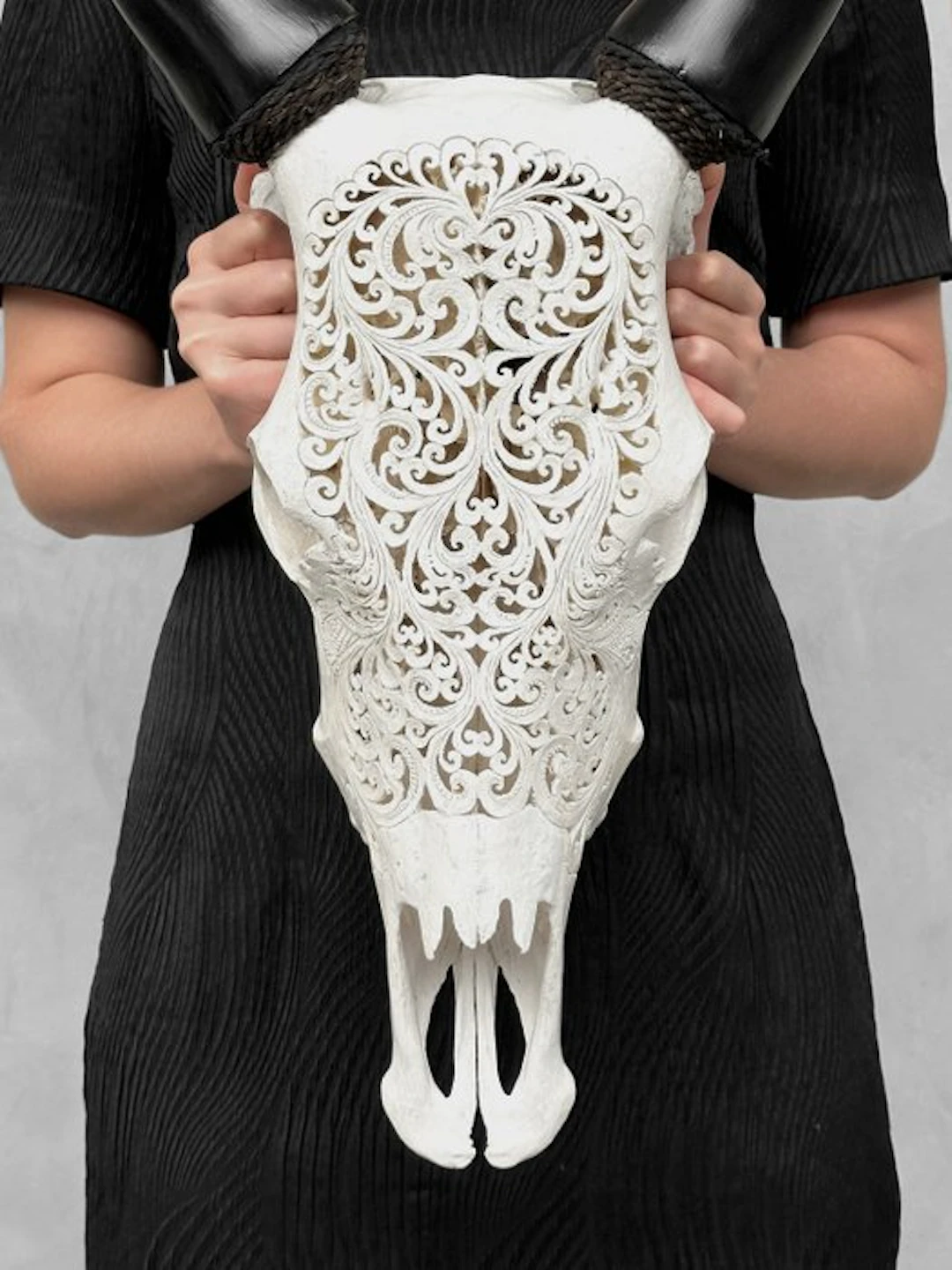 NO RESERVE PRICE - Authentic White Hand Carved Cow Skull...