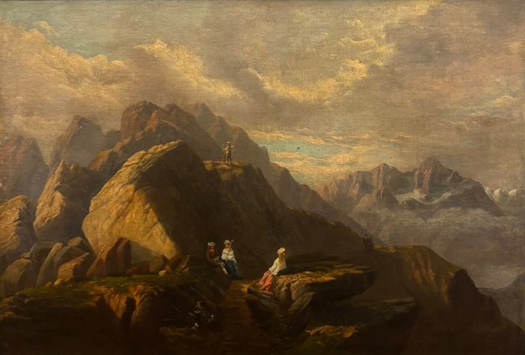Italian school (XIX) - Paesaggio montano con personaggi