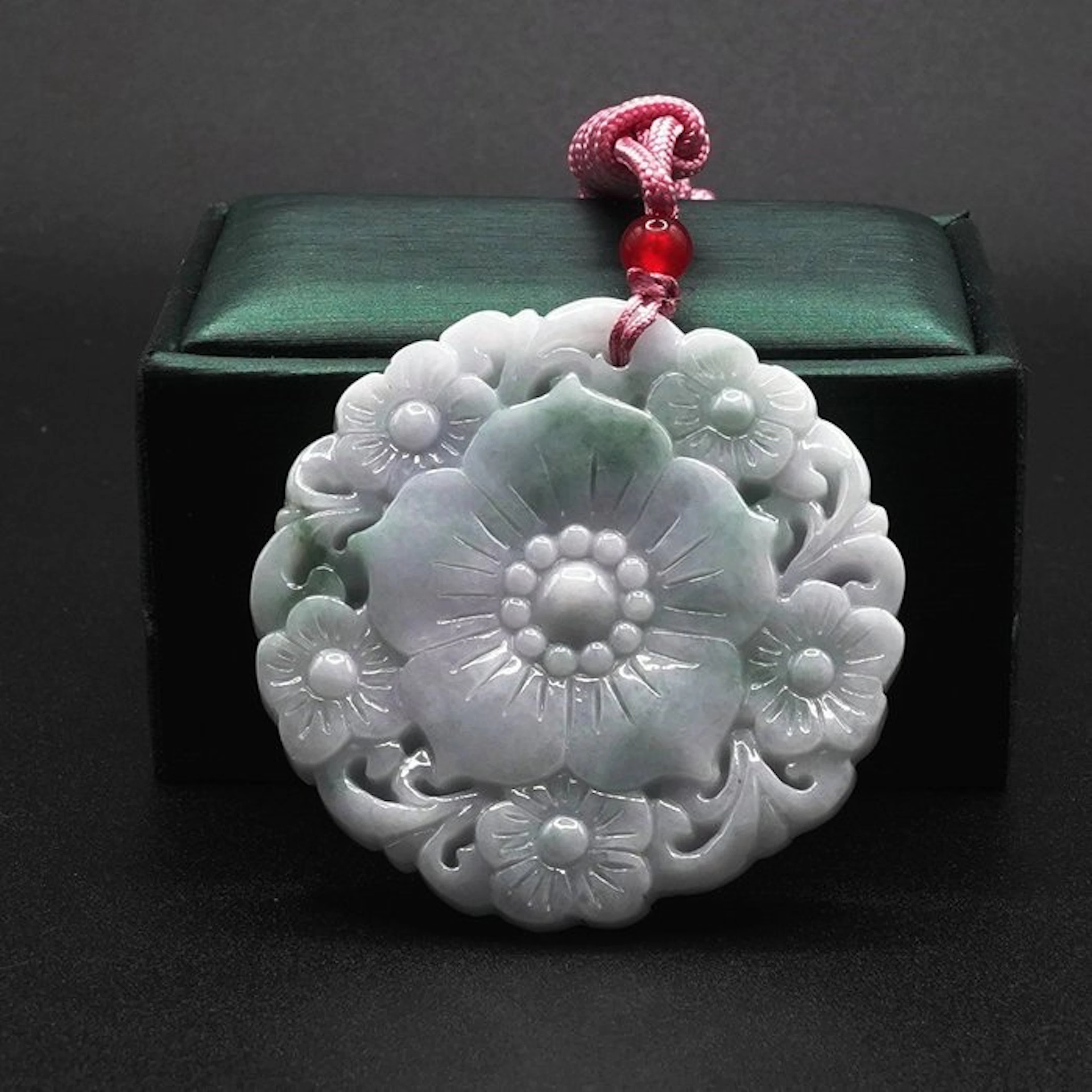 NGTC Certified Natural Jadeite Carving Pendant - Hand-Carved Floral Design