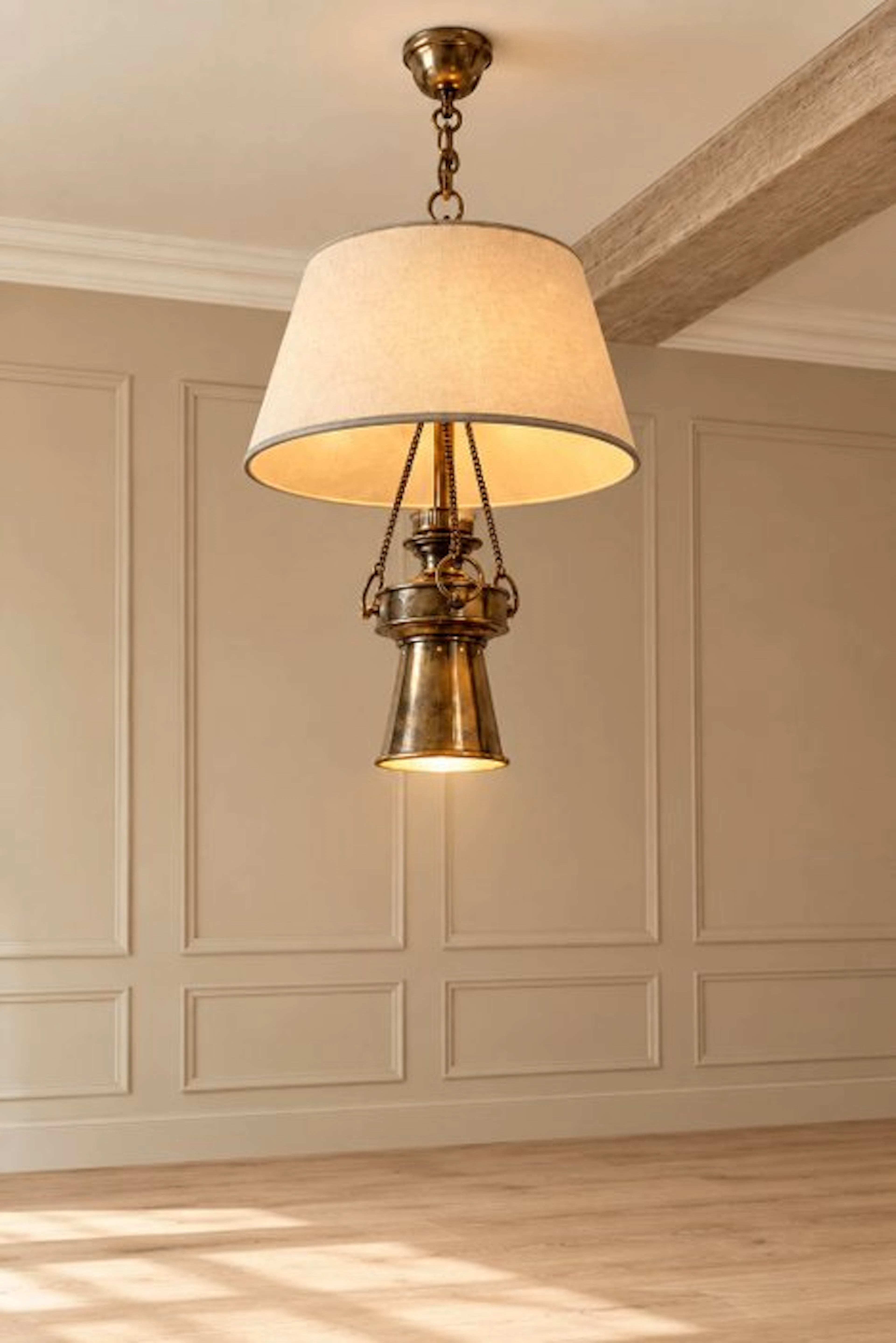 Ship's lamp - French Bouillotte pendant lamp with 2 lampshades - Brass