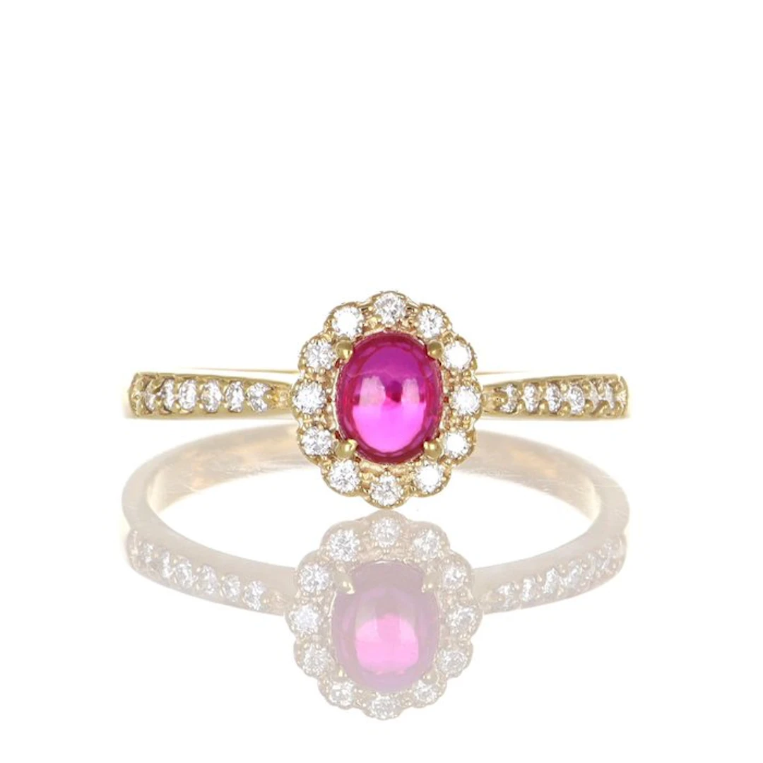 No reserve price - Ring - 18 kt. Yellow gold Ruby - Diamond