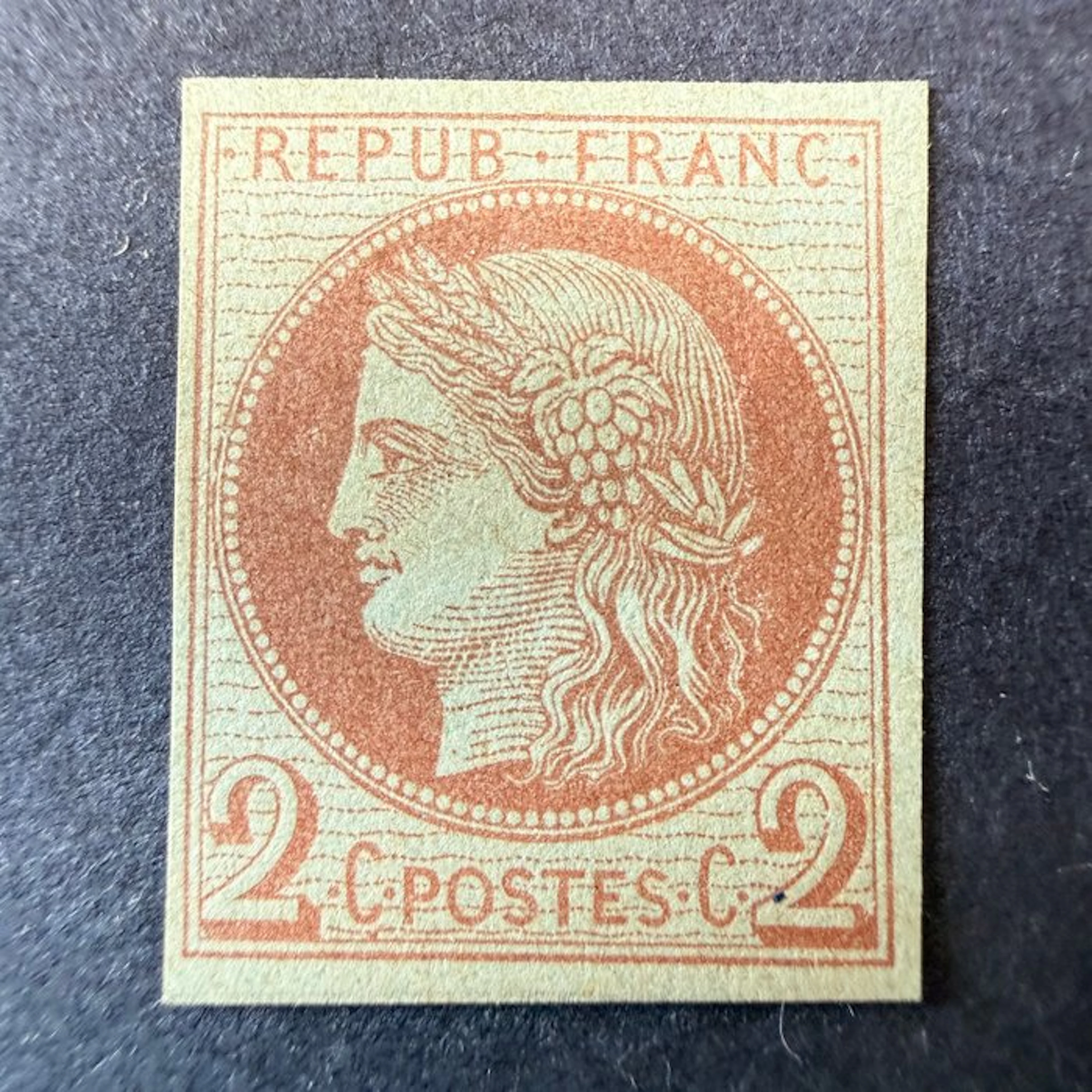 France - Perforated Ceres essay '2c brown on greenish' mint without gum. TB.