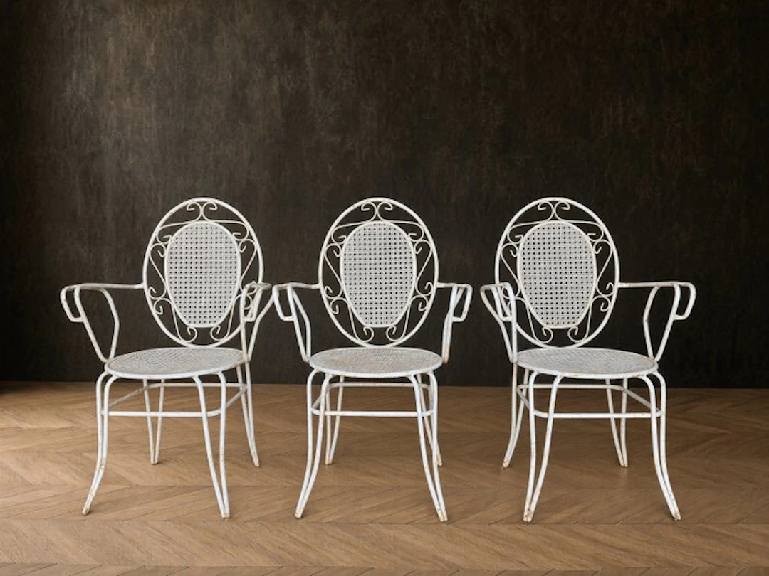 Chair - Set of Three French Provincial Style Wrought Iron...