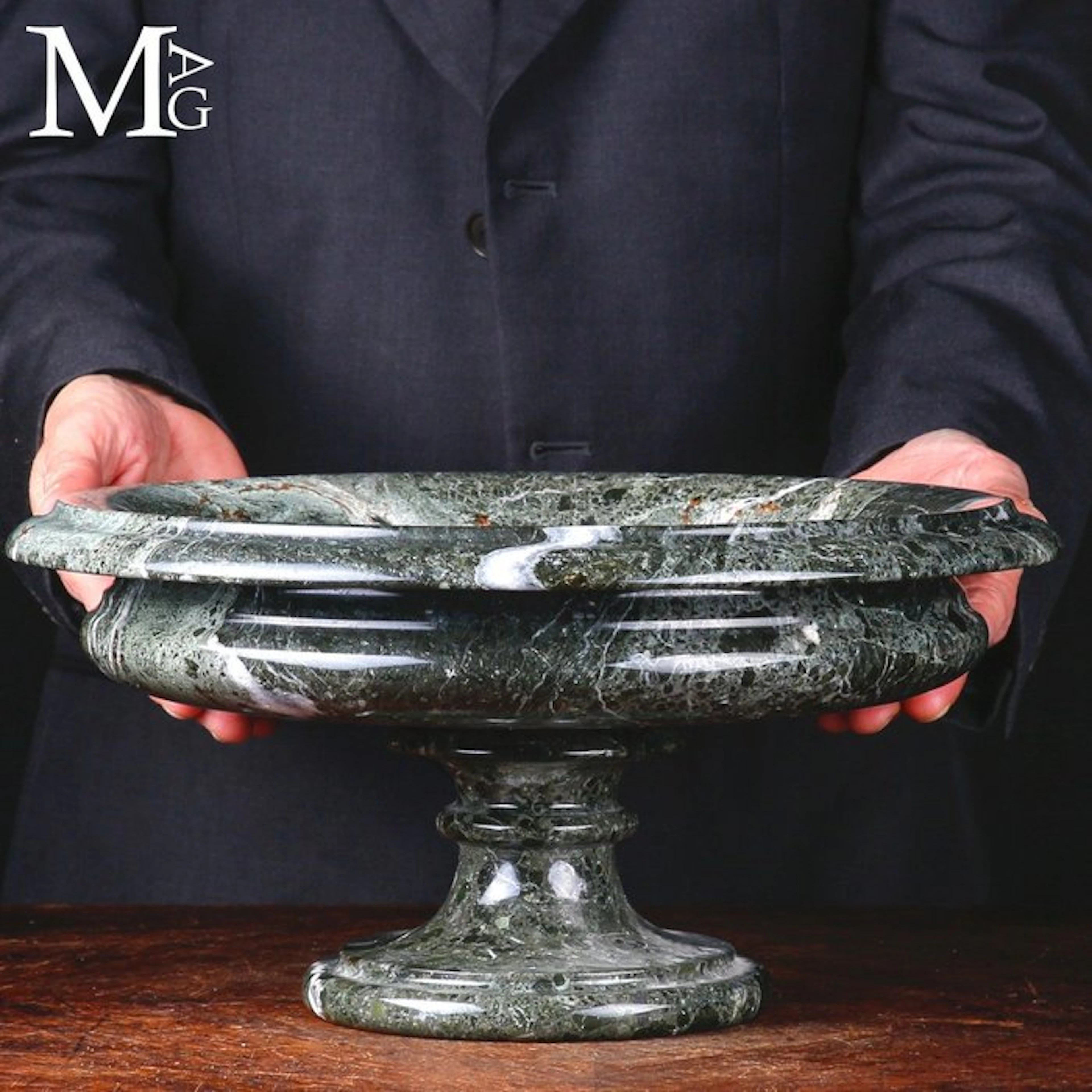 Italian Green Brecciated Marble Centerpiece Bowl –...