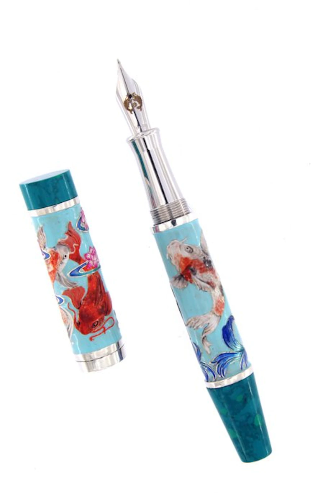Urso - Fountain pen koi in sterling silver and enamels...