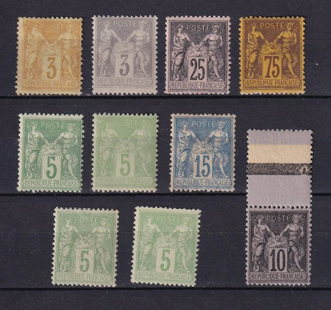 France 1876/1898 - Stamp series - Yvert n°86/87, 97, 99, 101/103 et 106