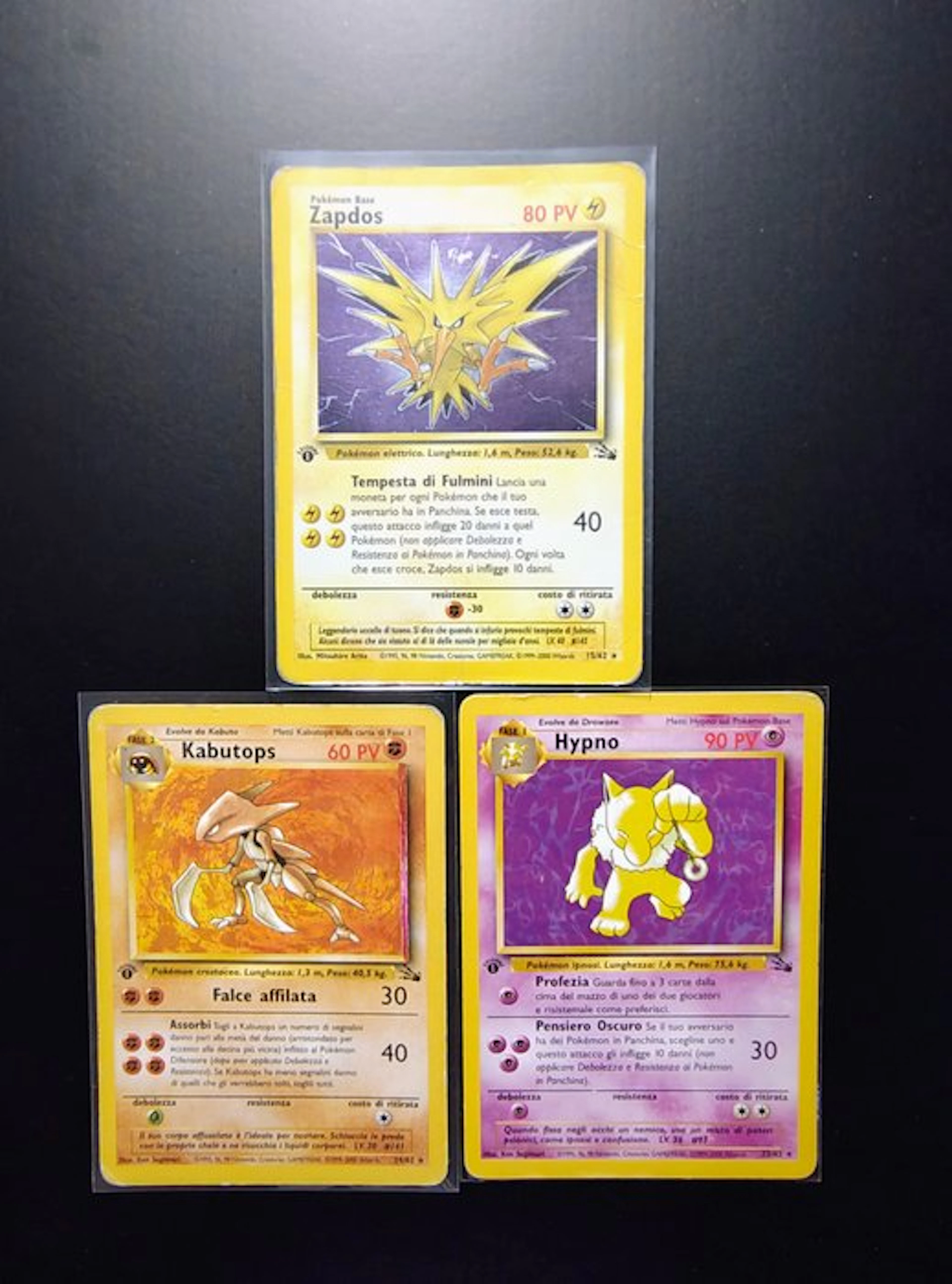 Pokémon - 3 Card - Zapdos Holo 1° Edizione - Kabutops...
