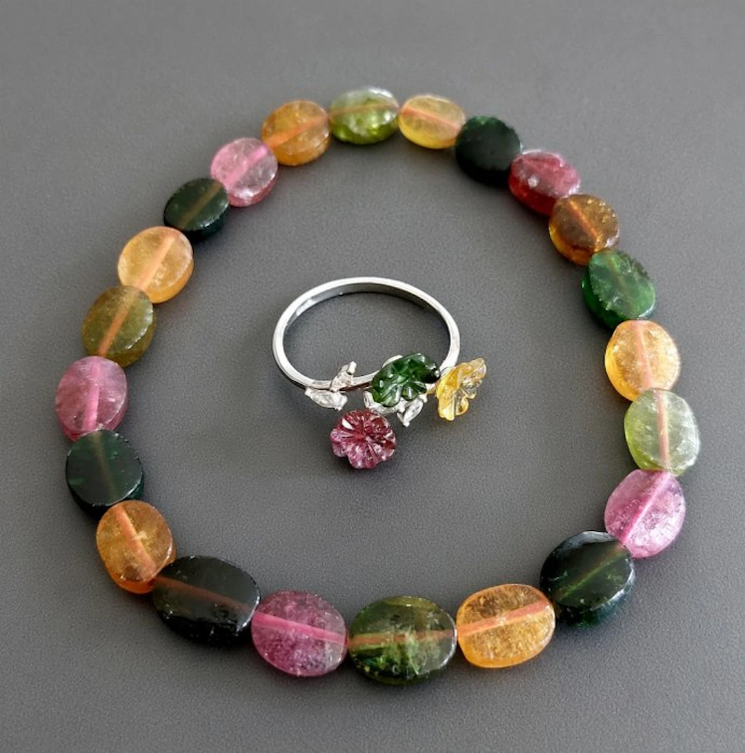 Multicolored tourmaline set