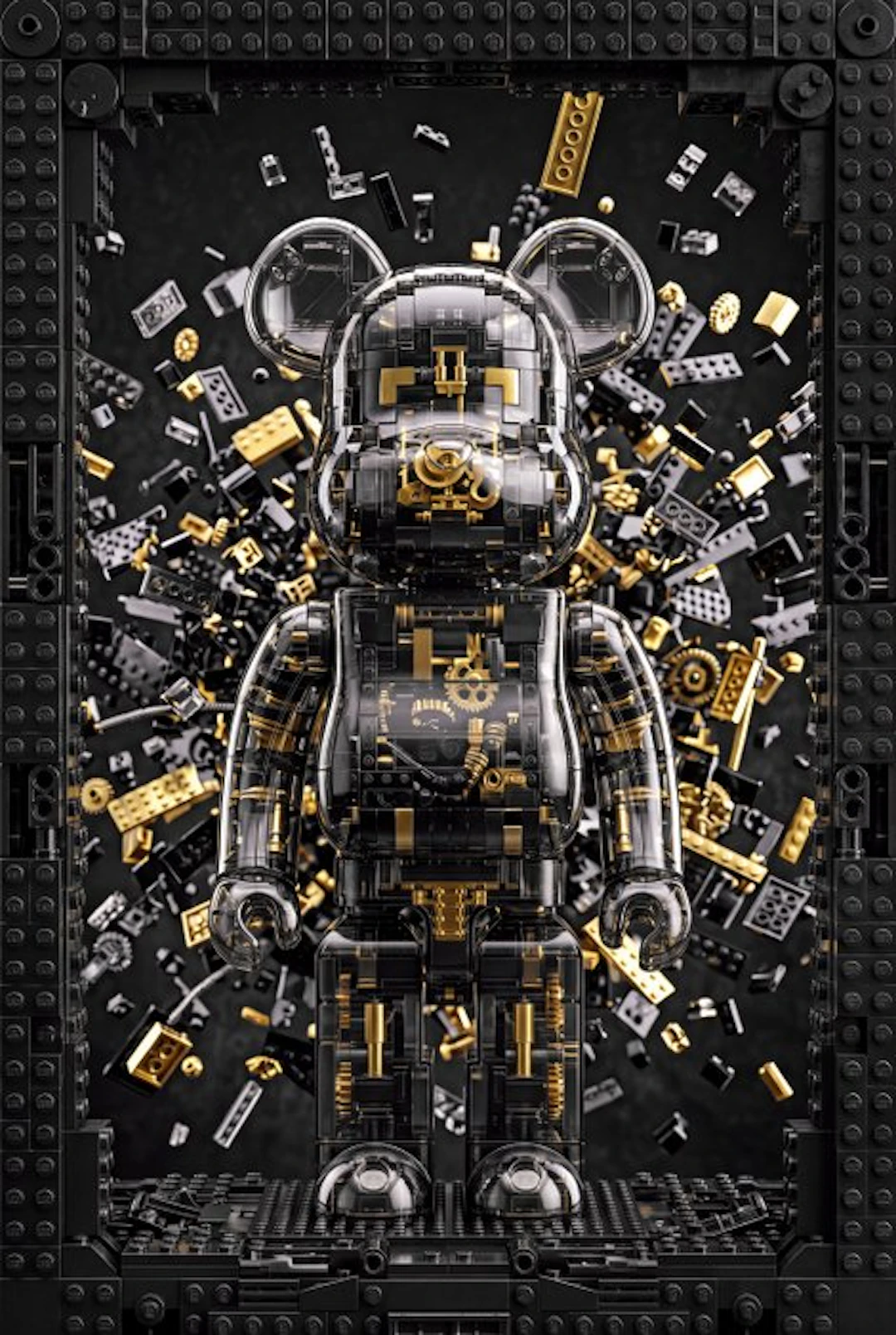 Artxlife - Be@rbrick Black&Gold Lego Decomposition