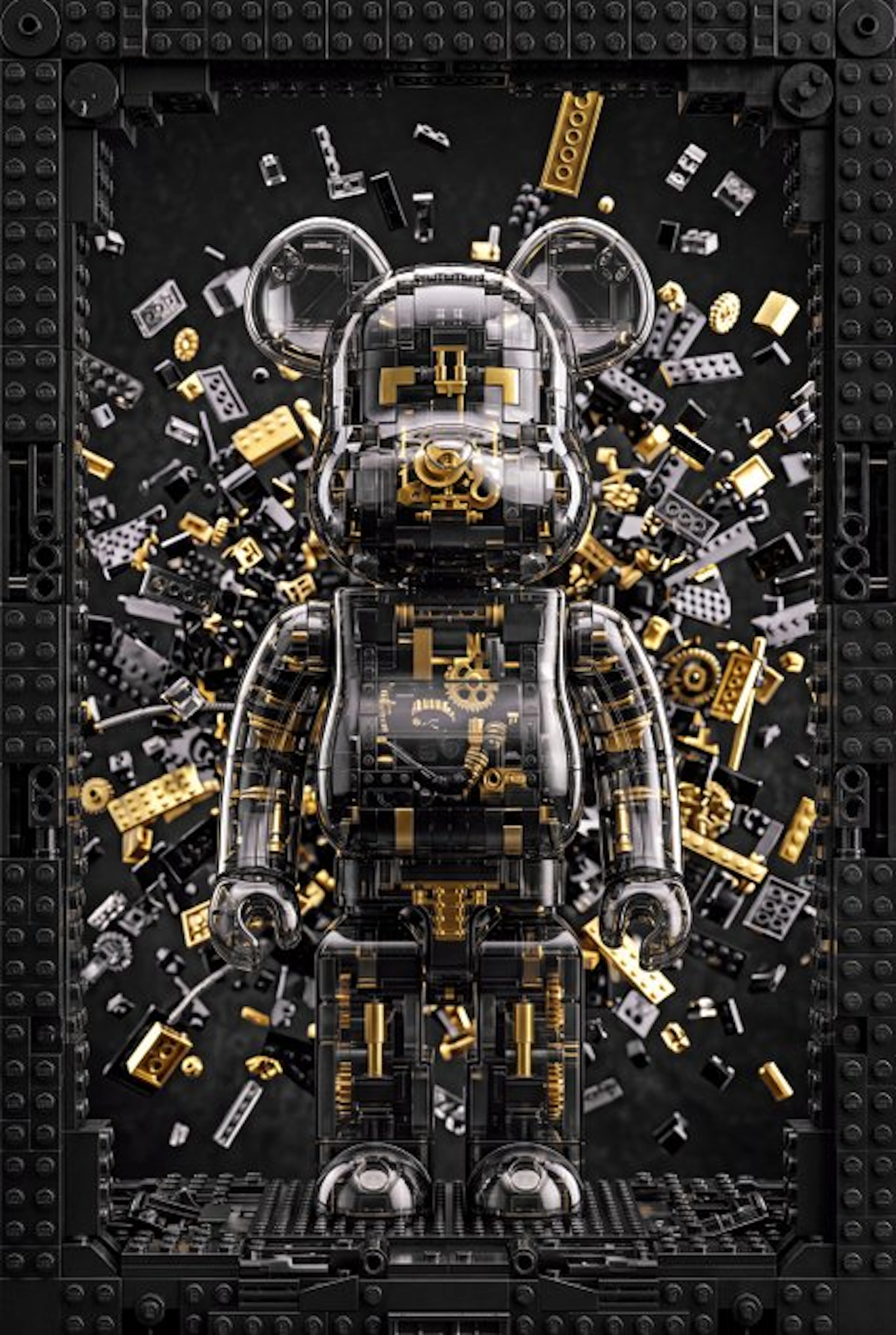 Artxlife - Be@rbrick Black&Gold Lego Decomposition