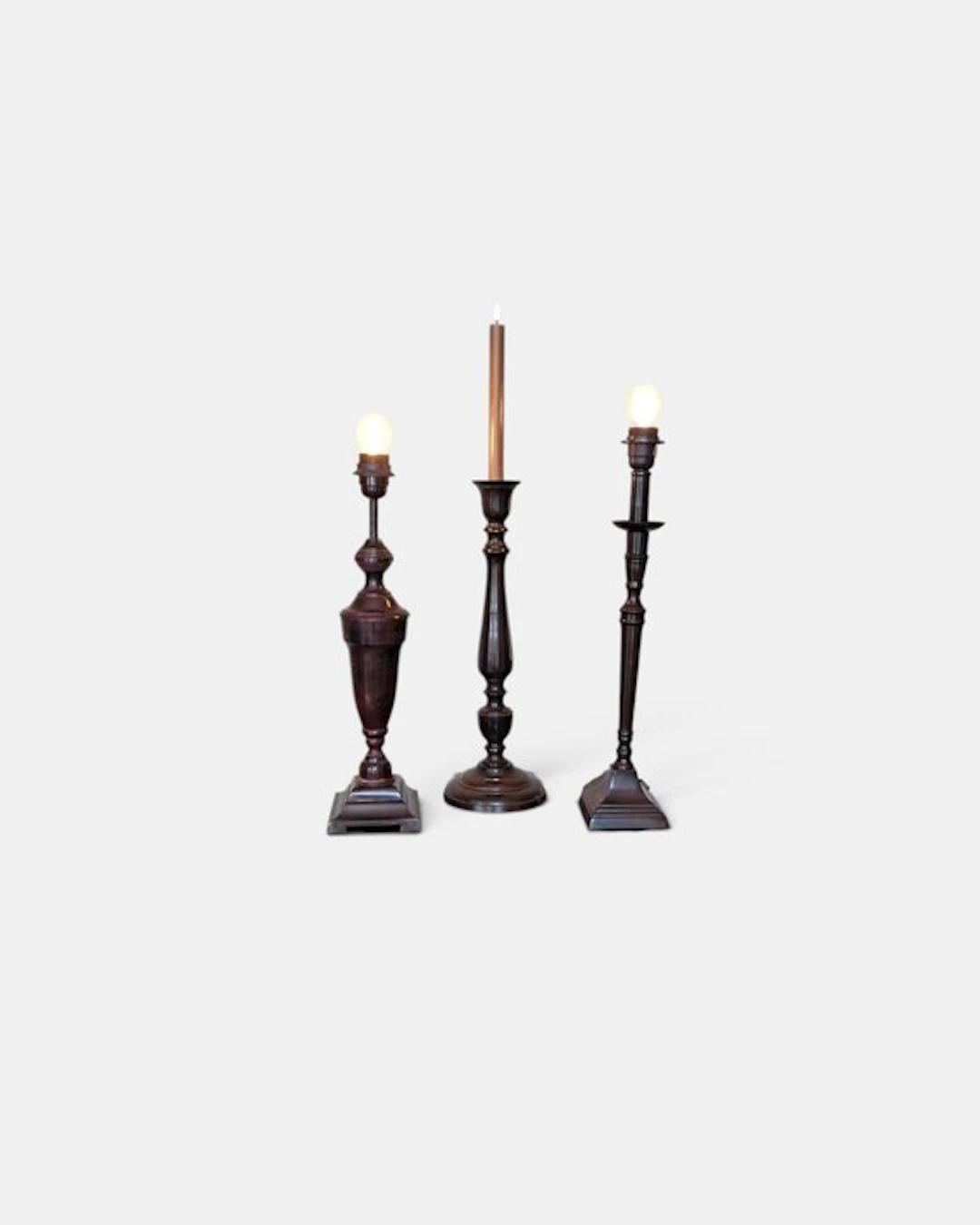 Table lamp (3) - patinated metal - 2 table lamps - 1 candlestick