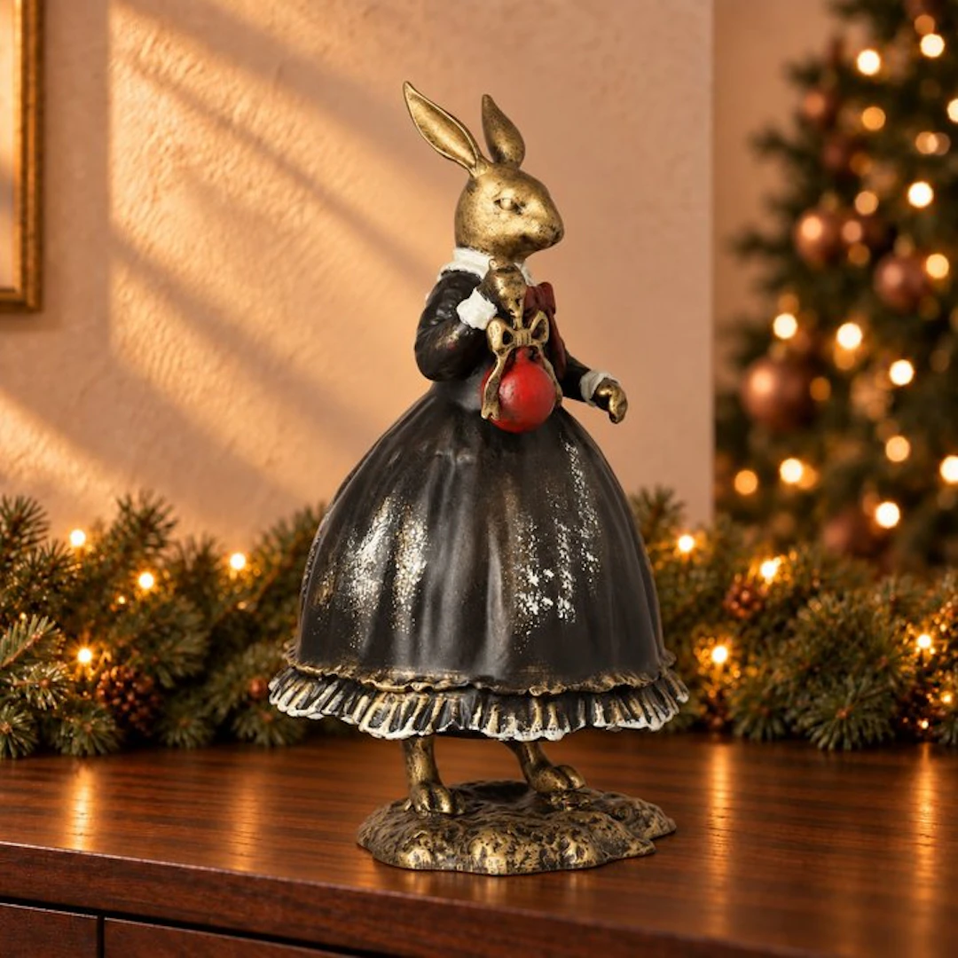 Sculpture, Christmas Rabbit - 35 cm - Aluminium