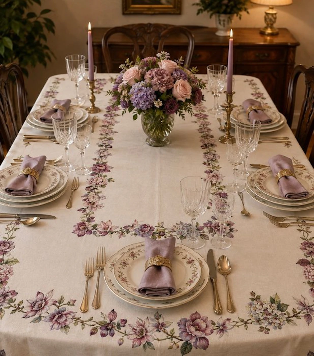 Elegant Sanderson-style tablecloth in heavy gobelin...