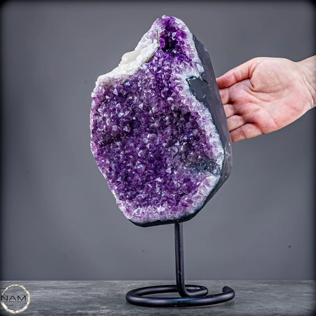 Beautiful amethyst with calcite on a stand – Majestic...