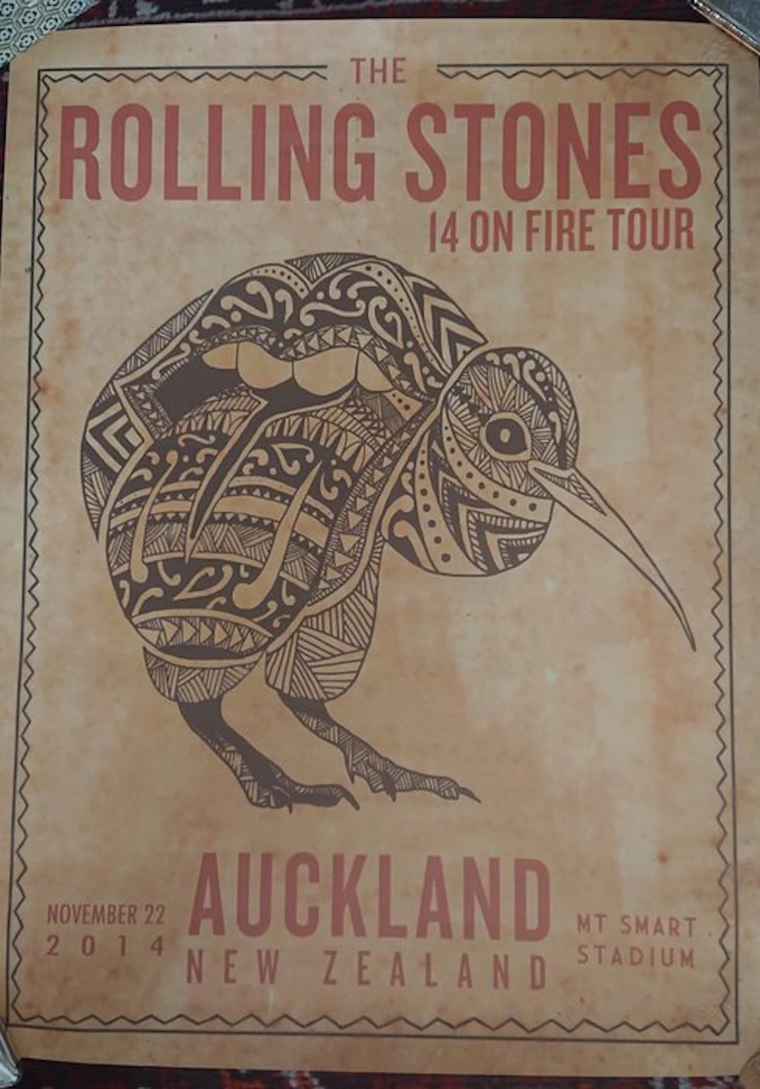 Anonymous - Rolling Stones cartel gira 14 On Fire Auckland sello en