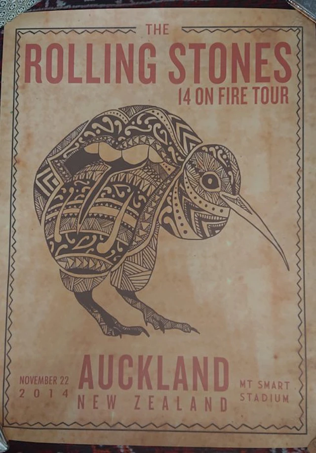 Anonymous - Rolling Stones cartel gira 14 On Fire Auckland sello en
