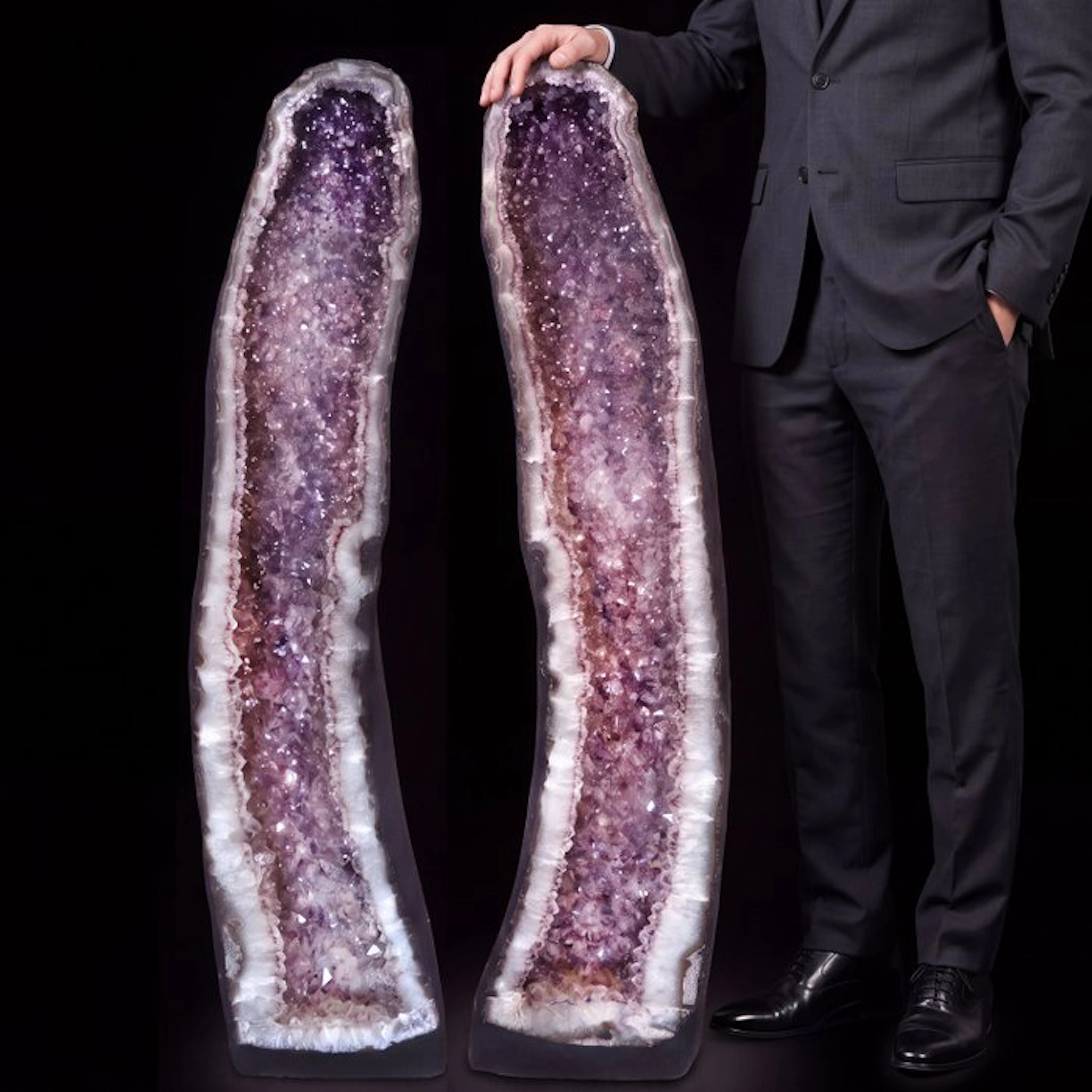 Amethyst & Agate - 101x23x18 cm - Matched Pair - Cathedral Geode- 80.9 kg