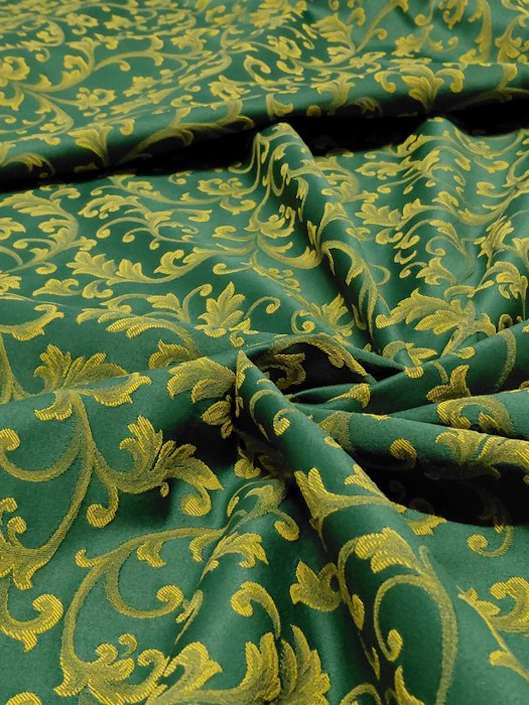 Luxury Emerald Green & Gold Damask Fabric – Extra Height...