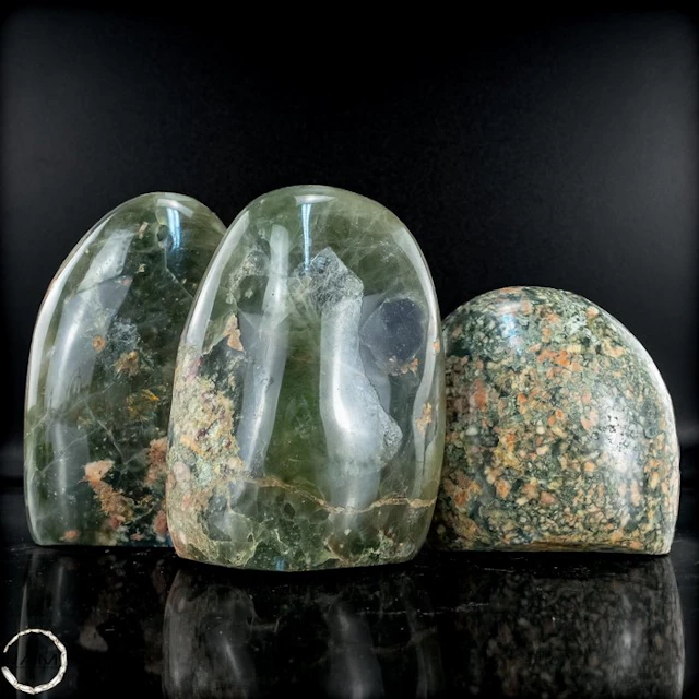 Green Flower Agate Freeforms – An expressive trio with...