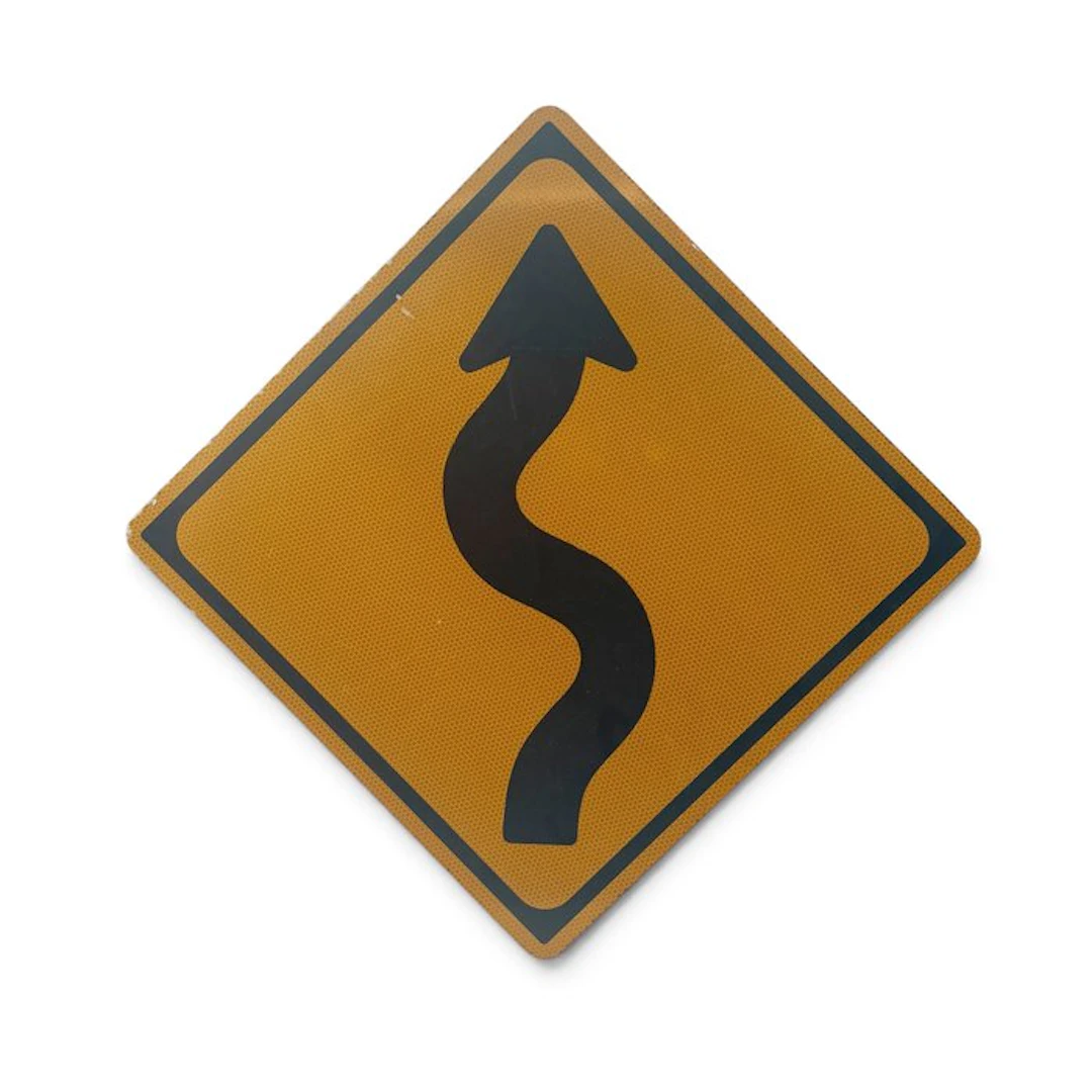 Vintage traffic sign 'Winding road', Japan - Road/traffic sign - Metal