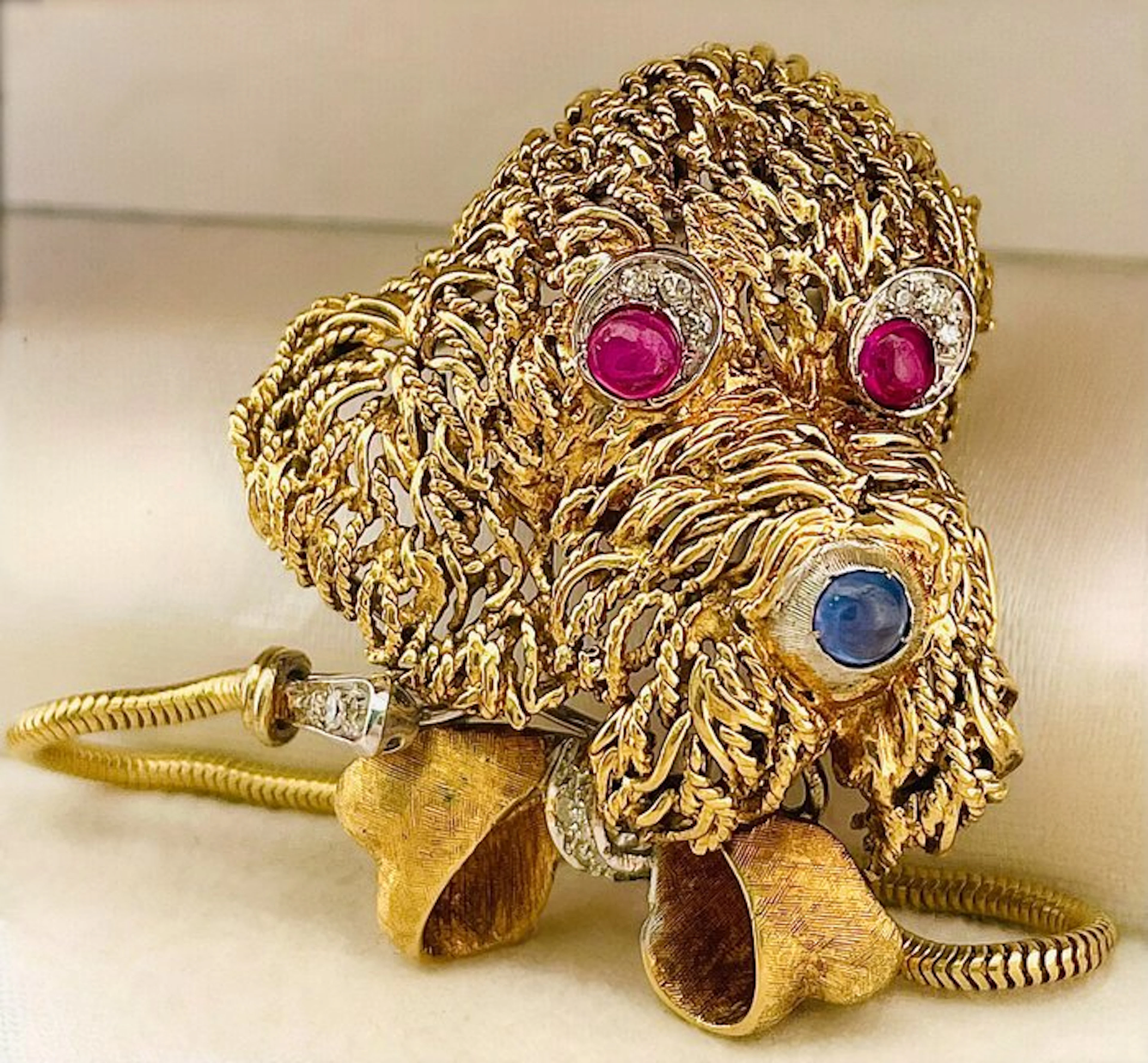Brooch - 18 kt. Yellow gold, White gold Diamond (Natural) - Ruby