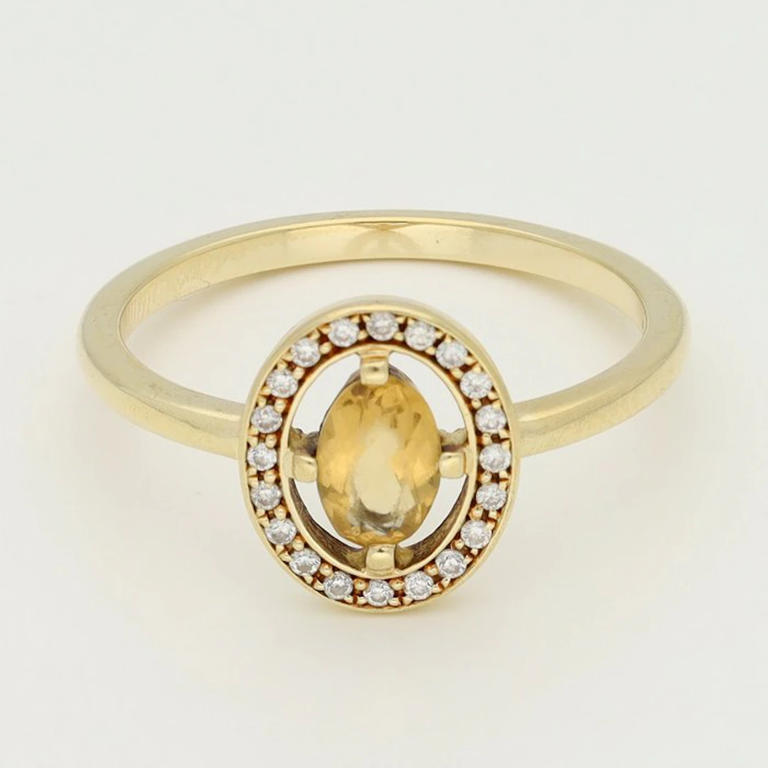 Ring - 14 kt. Yellow gold - Diamond - Citrine