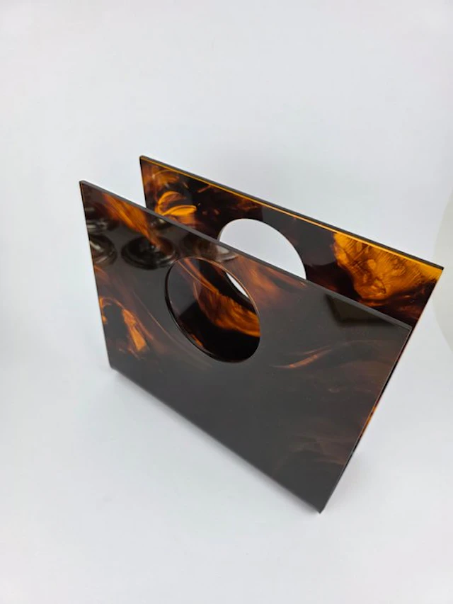Magazine rack - Lucite - 70s tortoiseshell effect