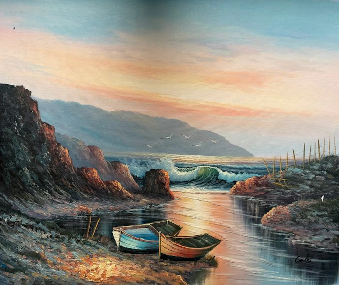 H . Carlos (1970 - ) - Crique au soleil couchant