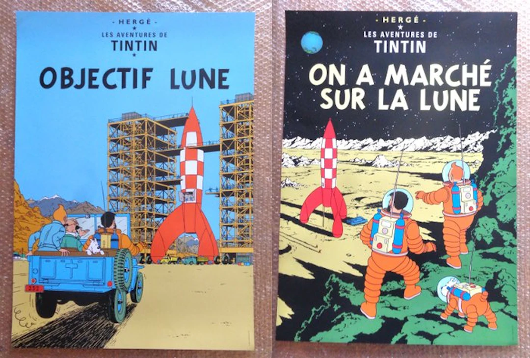 Hergé - Sérigraphie Tintinimaginatio - Objectif Lune + On a Marché sur la Lune