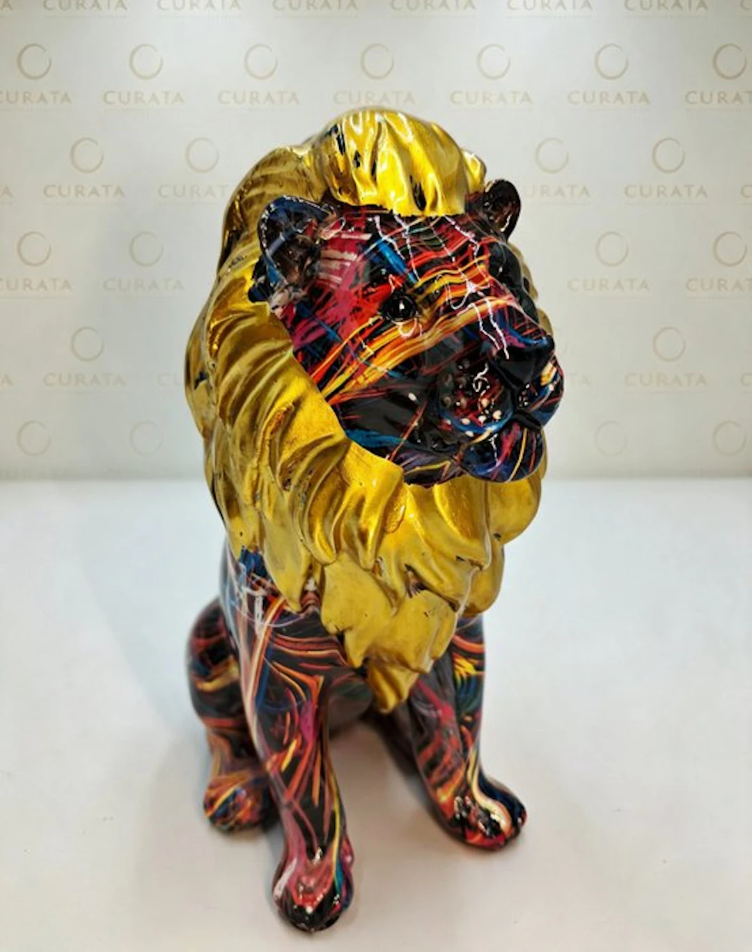 Figurine - Leone Decorativo in Resina con Dettagli Dorati - Resin