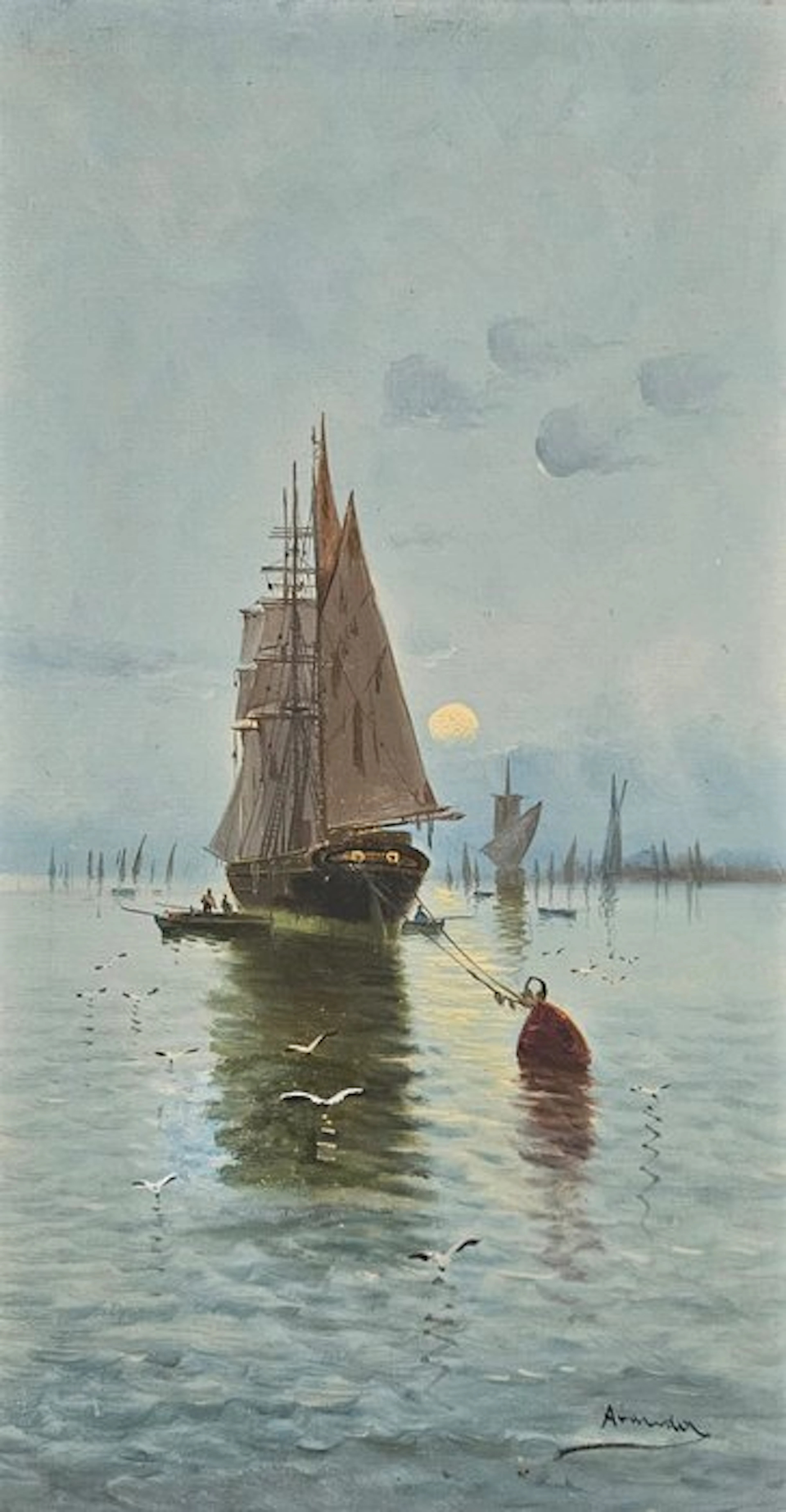 Escuela Impresionista Europea (XIX) - Regata en el Puerto