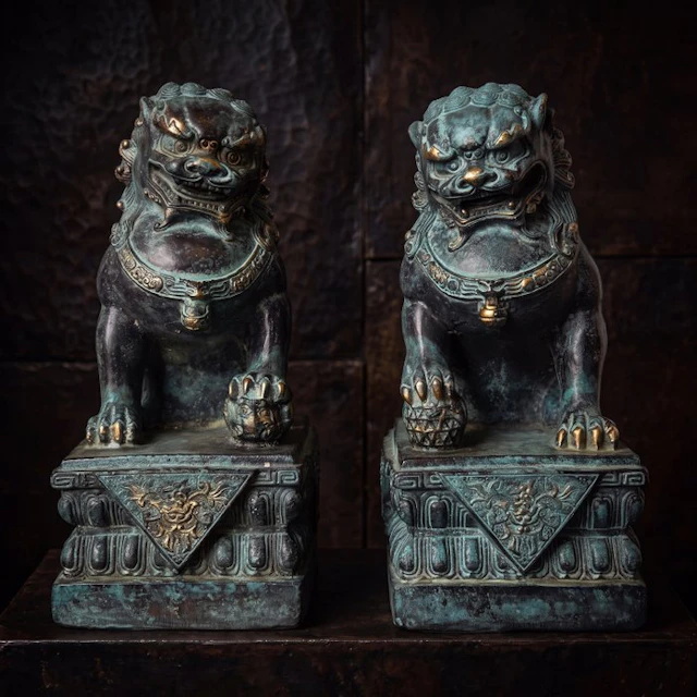 Paar foo dogs 21 cm / 4 kg - Bronze - China