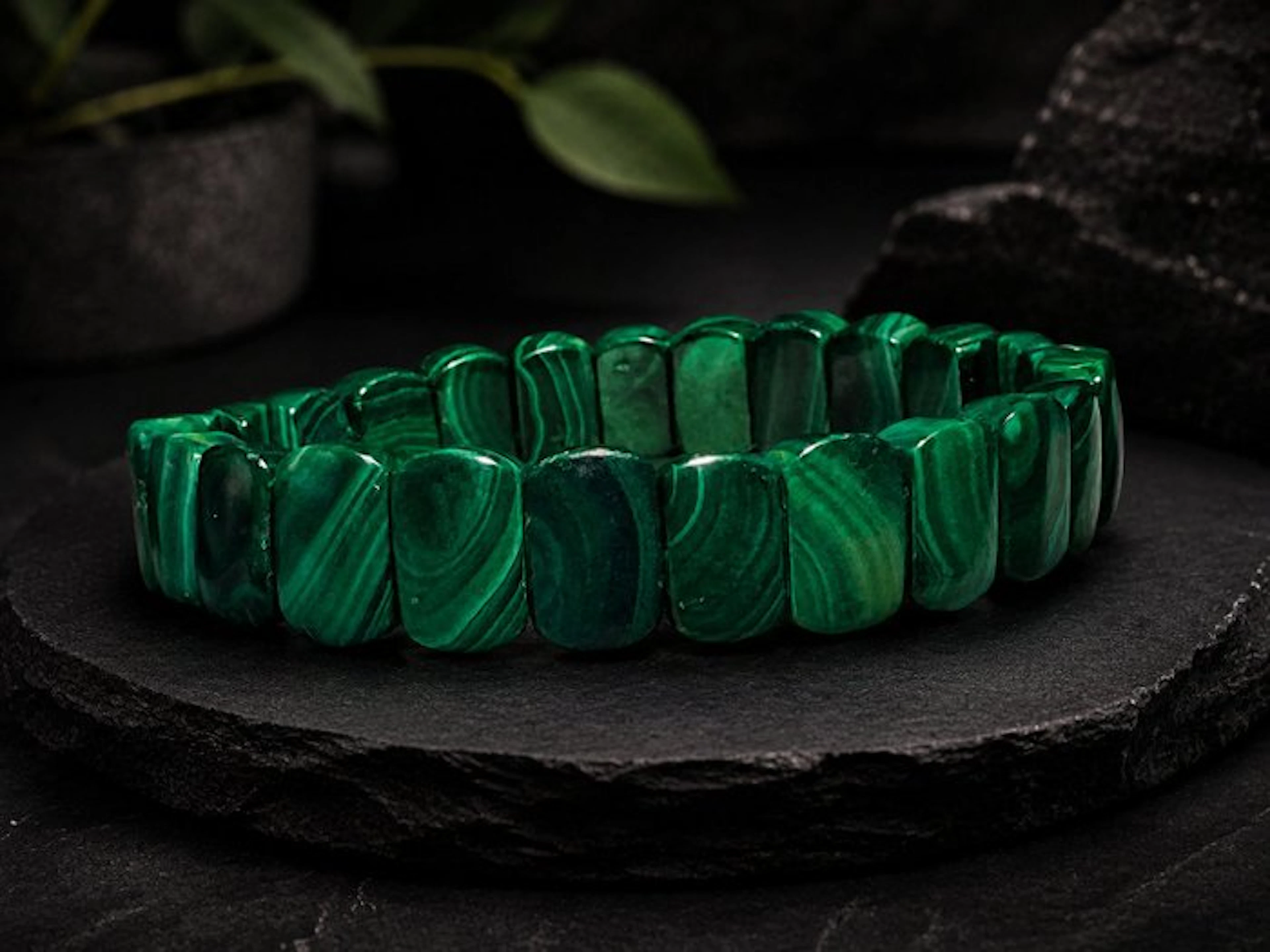 ***NO RESERVE*** Malachite Stretch Bracelet – Deep Green...