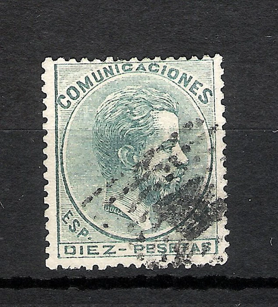 Spain 1872 - Reign of Amadeo I. 10 pesetas, green - EDIFIL 129