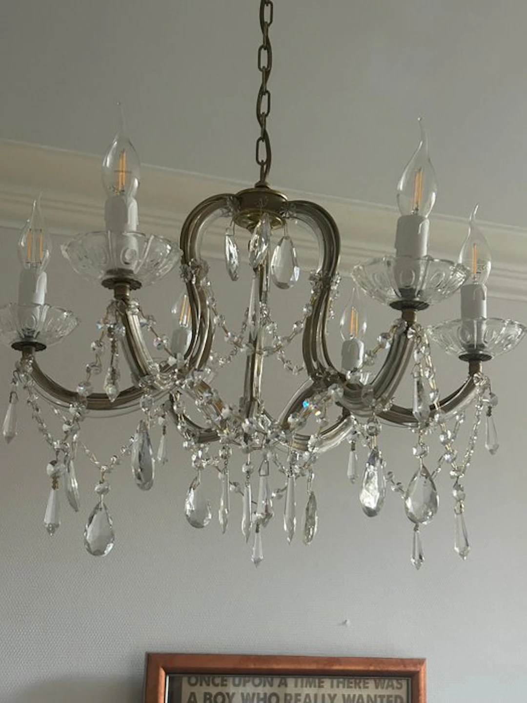 Hanging lamp - Brass, Glass, Crystal - Restored crown air