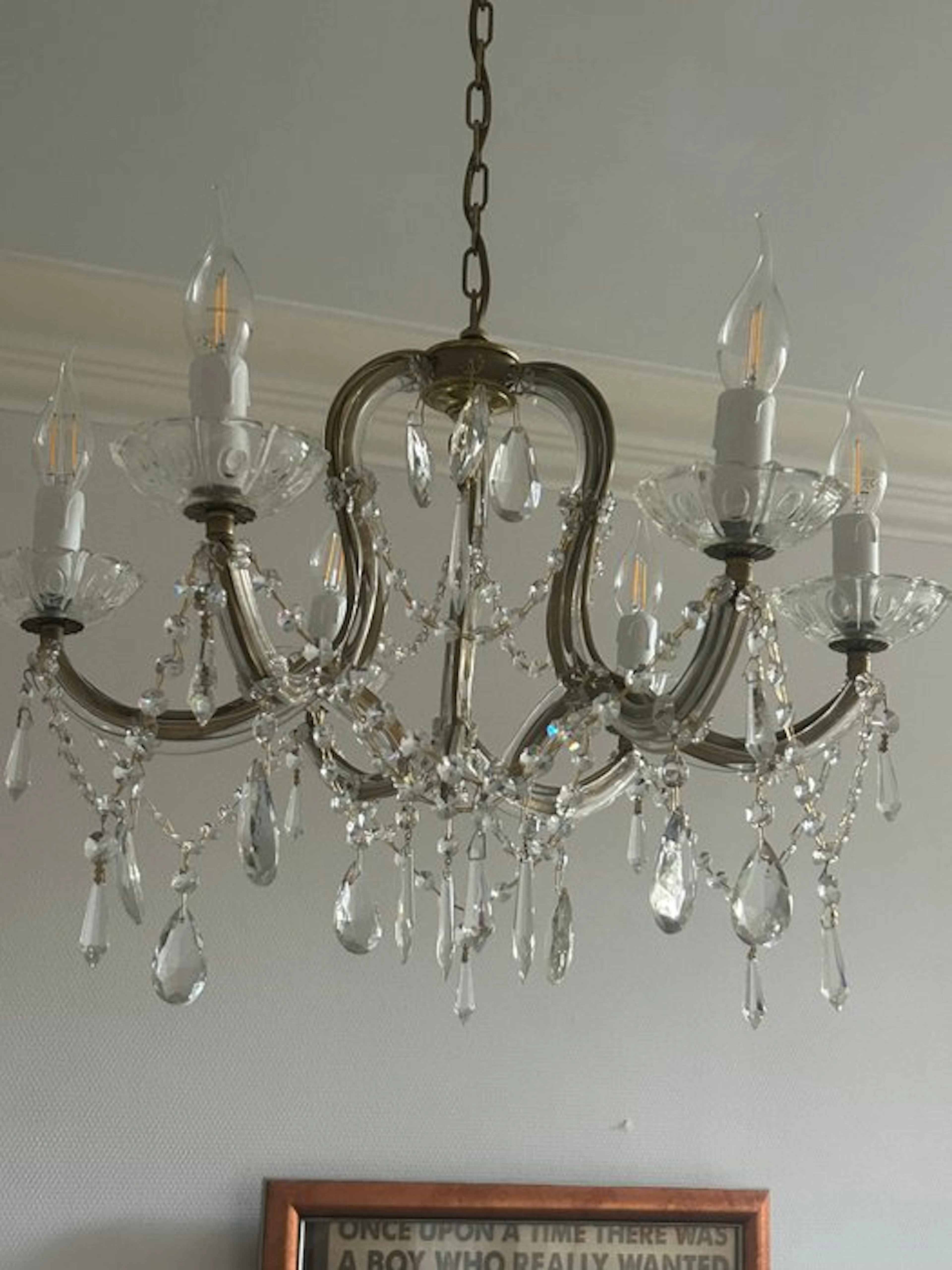 Hanging lamp - Brass, Glass, Crystal - Restored crown air
