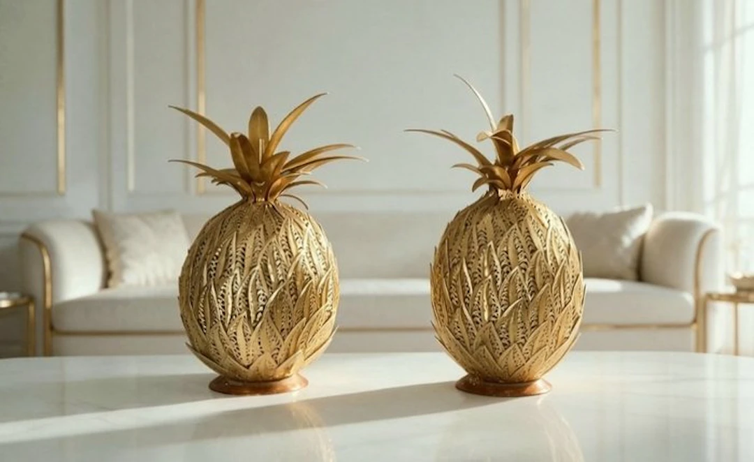 Decorative ornament (2) - Pineapple - gilded openwork metal - France