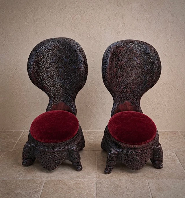 Chair (2) - Pair of 19th Century Anglo-Indian Carved...