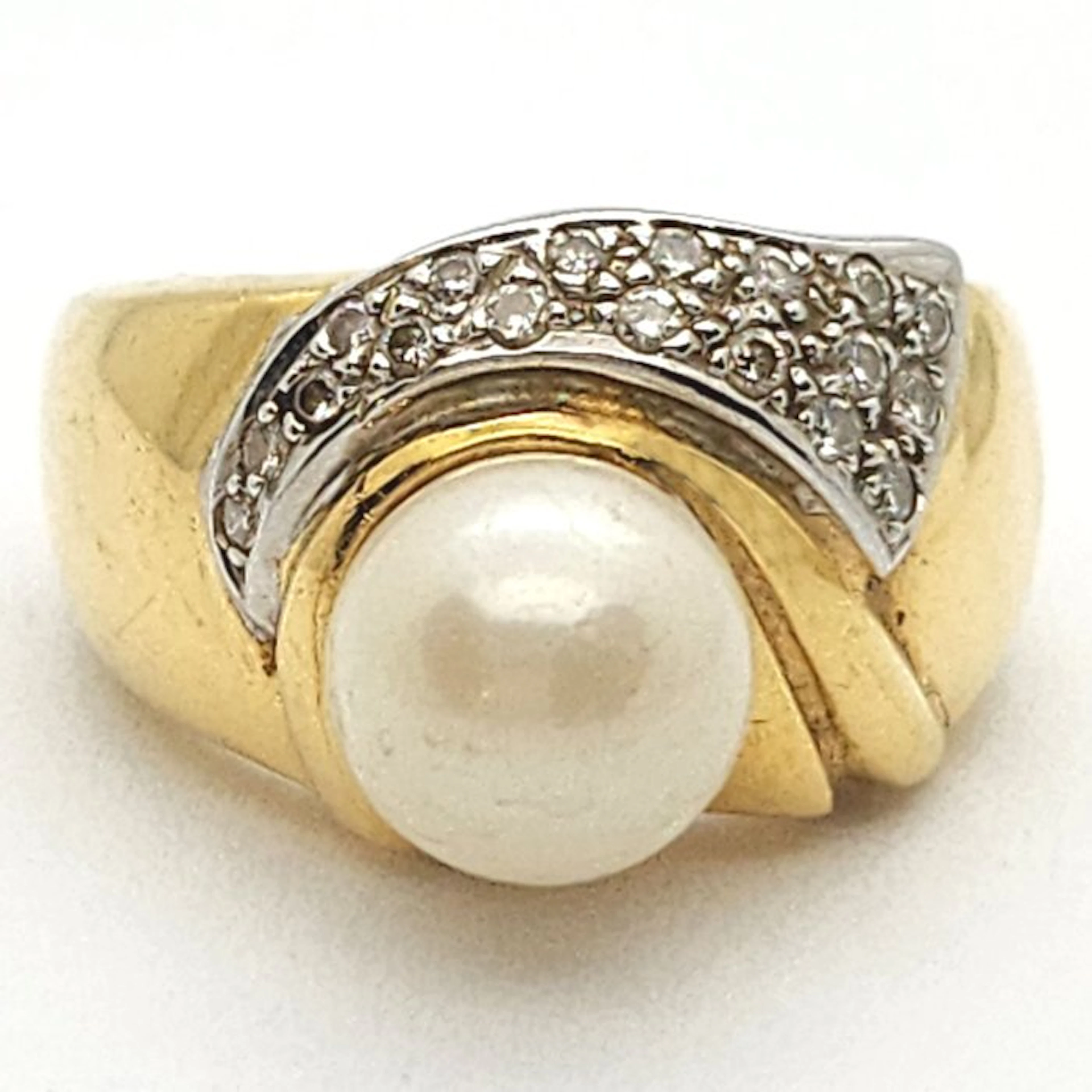 Ring - 18 kt. Yellow gold - 0.27ct. tw. Diamond (Natural) - Pearl