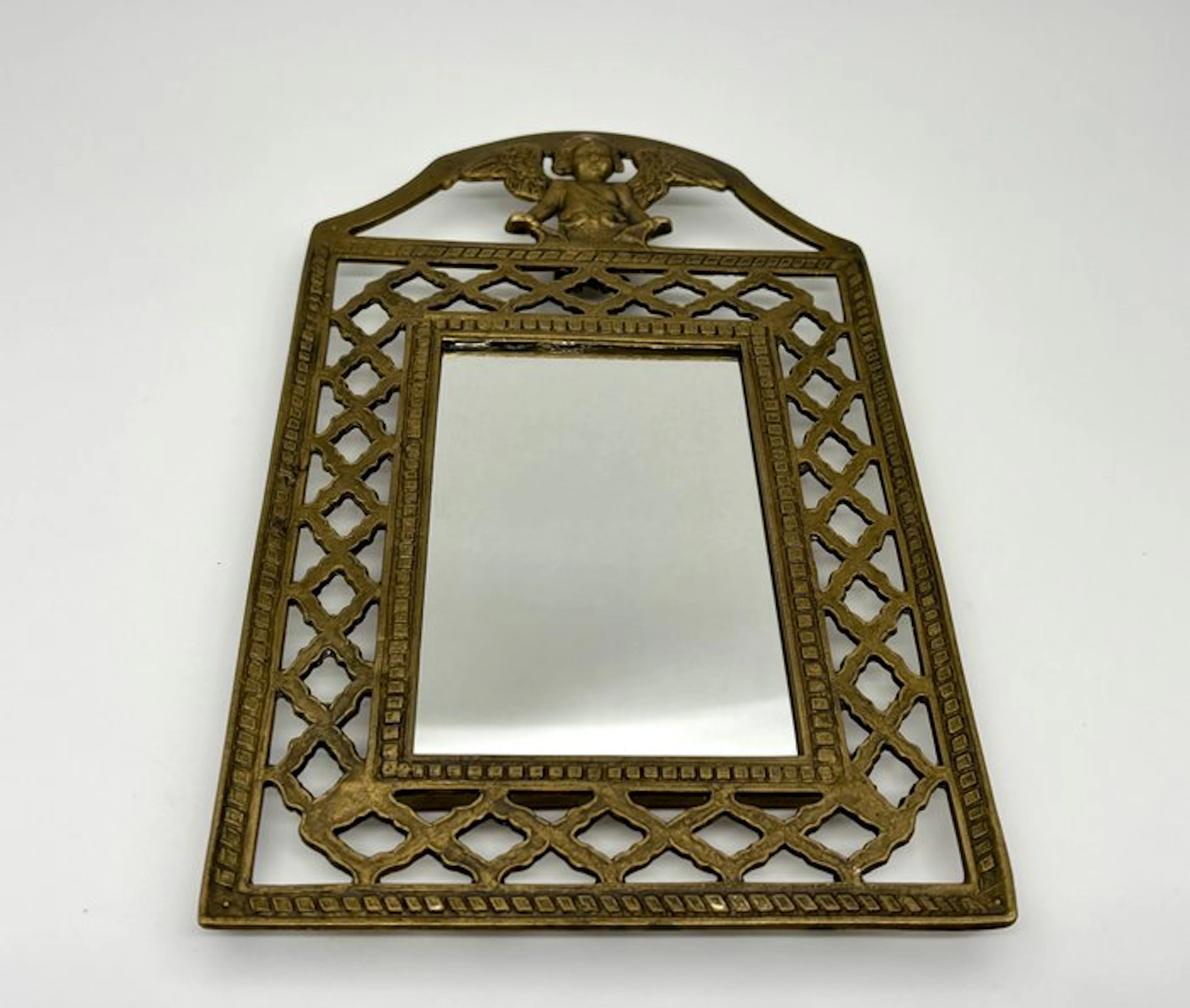 Wall mirror- Antique wall hanging with cherub/angel - No reserve price - Brass