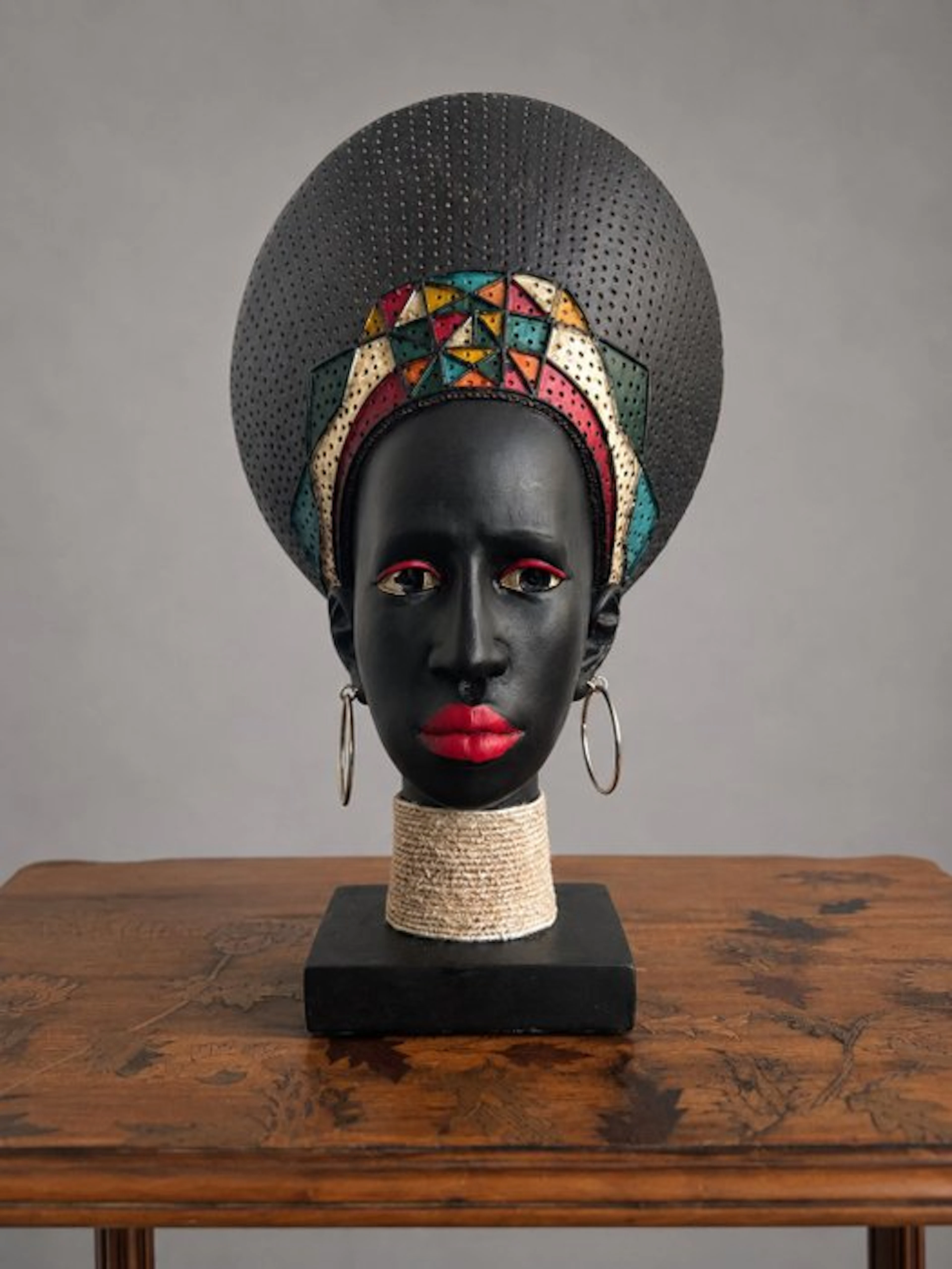 Bust, Afrikaanse vrouw – Sculpturale buste met kleurrijke...