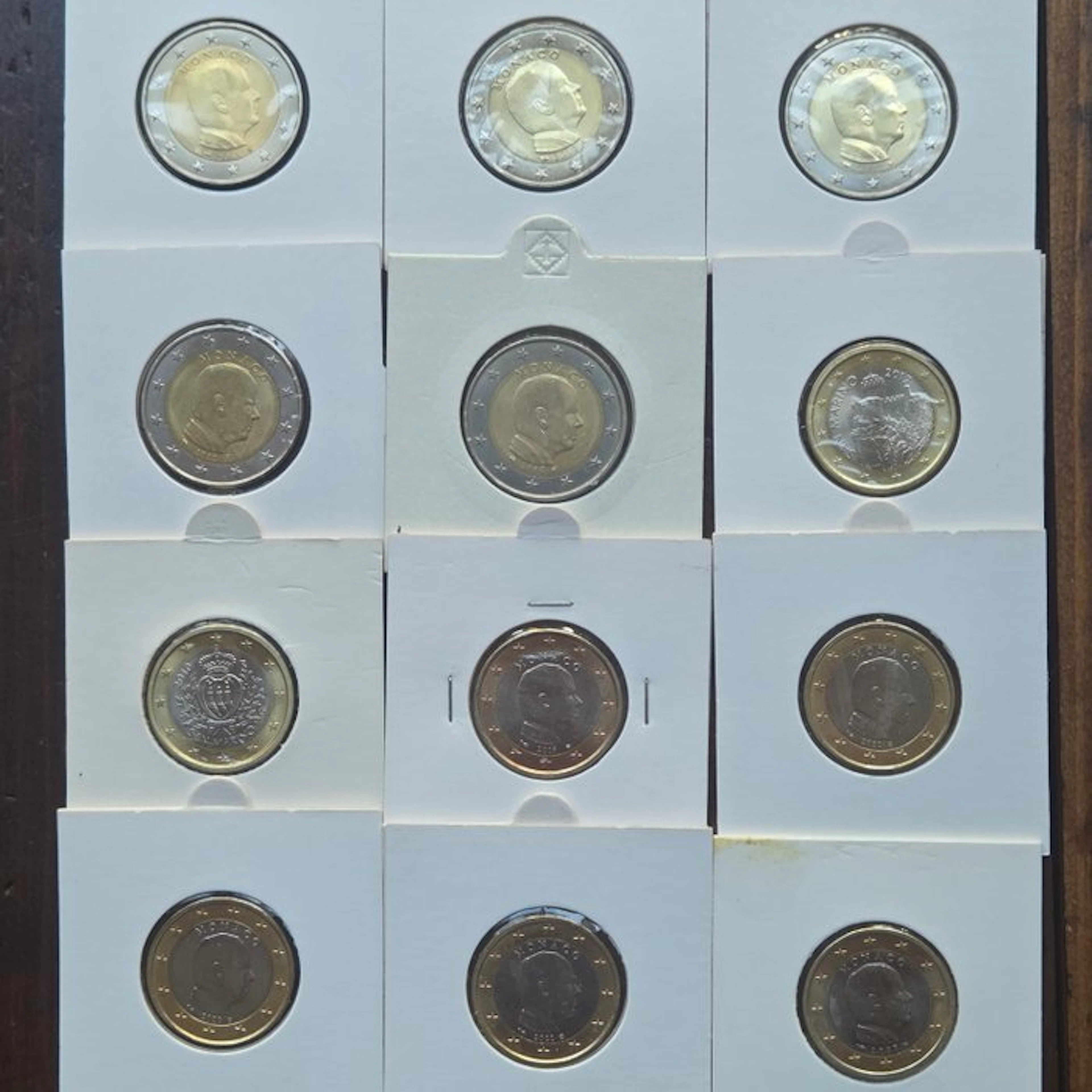 Monaco, San Marino. 1 Euro / 2 Euro 2007/2023 (12 coins) (No reserve price)