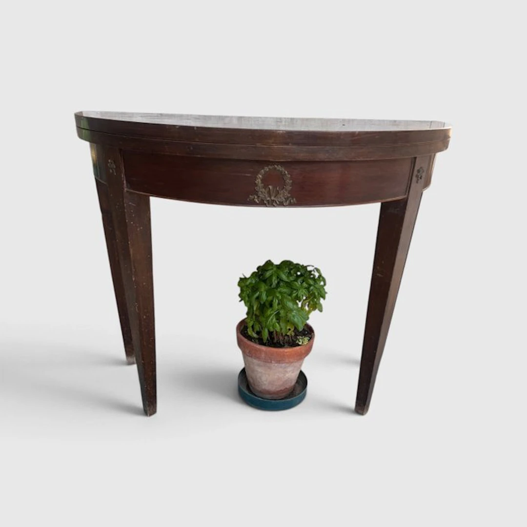 Games table - Walnut, bronze casting - Openable demi-lune console