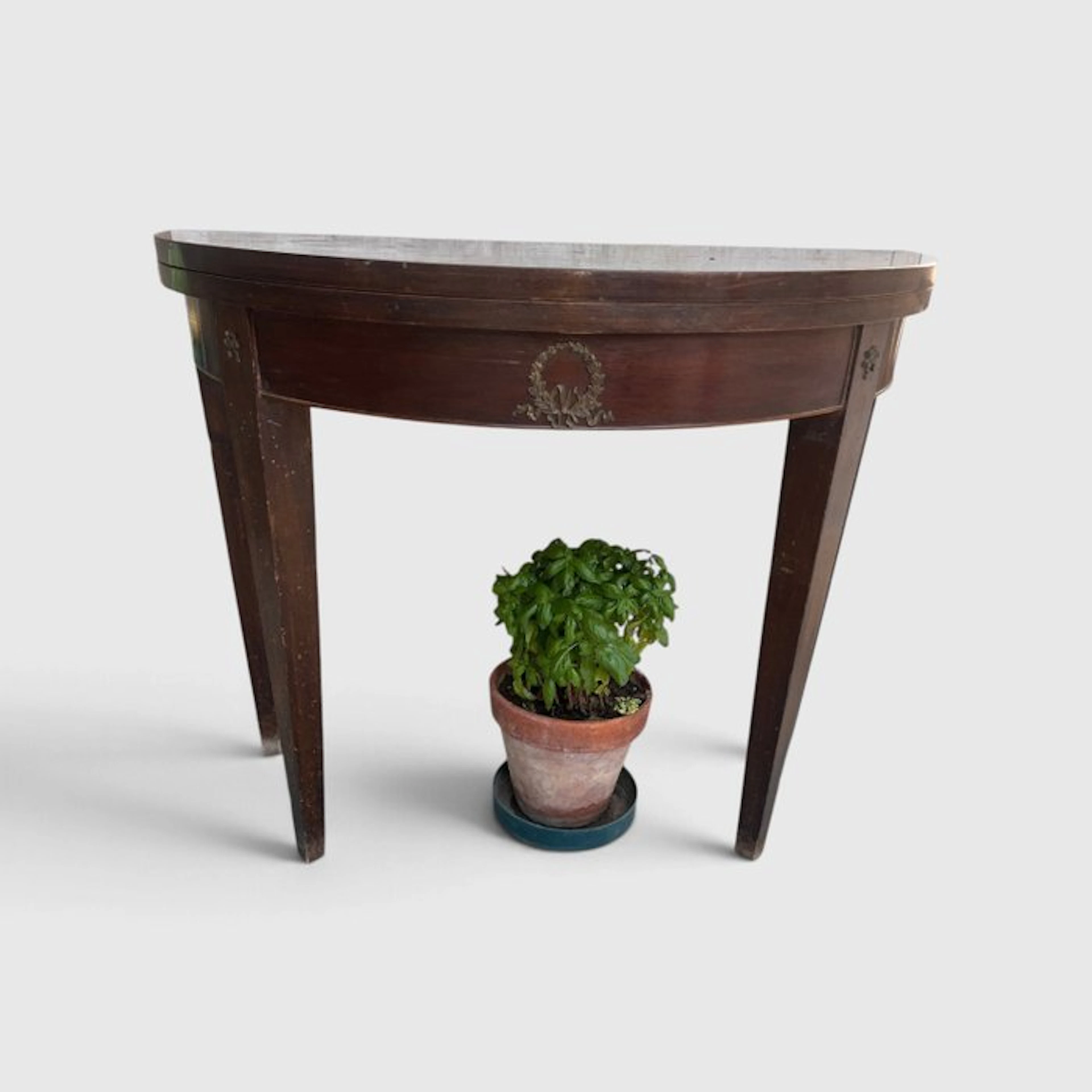 Games table - Walnut, bronze casting - Openable demi-lune console