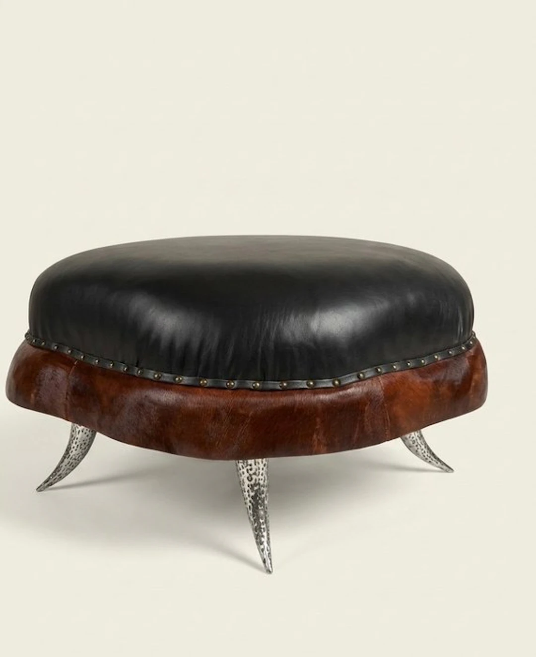 Pouffe - Leather, Steel, Wood - Eclectic Design